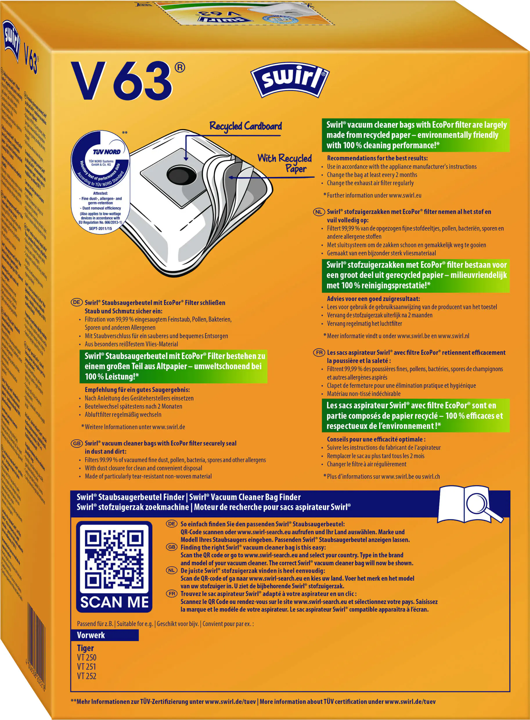 Swirl V 63 EcoPor Staubsaugerbeutel 4 Staubbeutel + 1 Filter