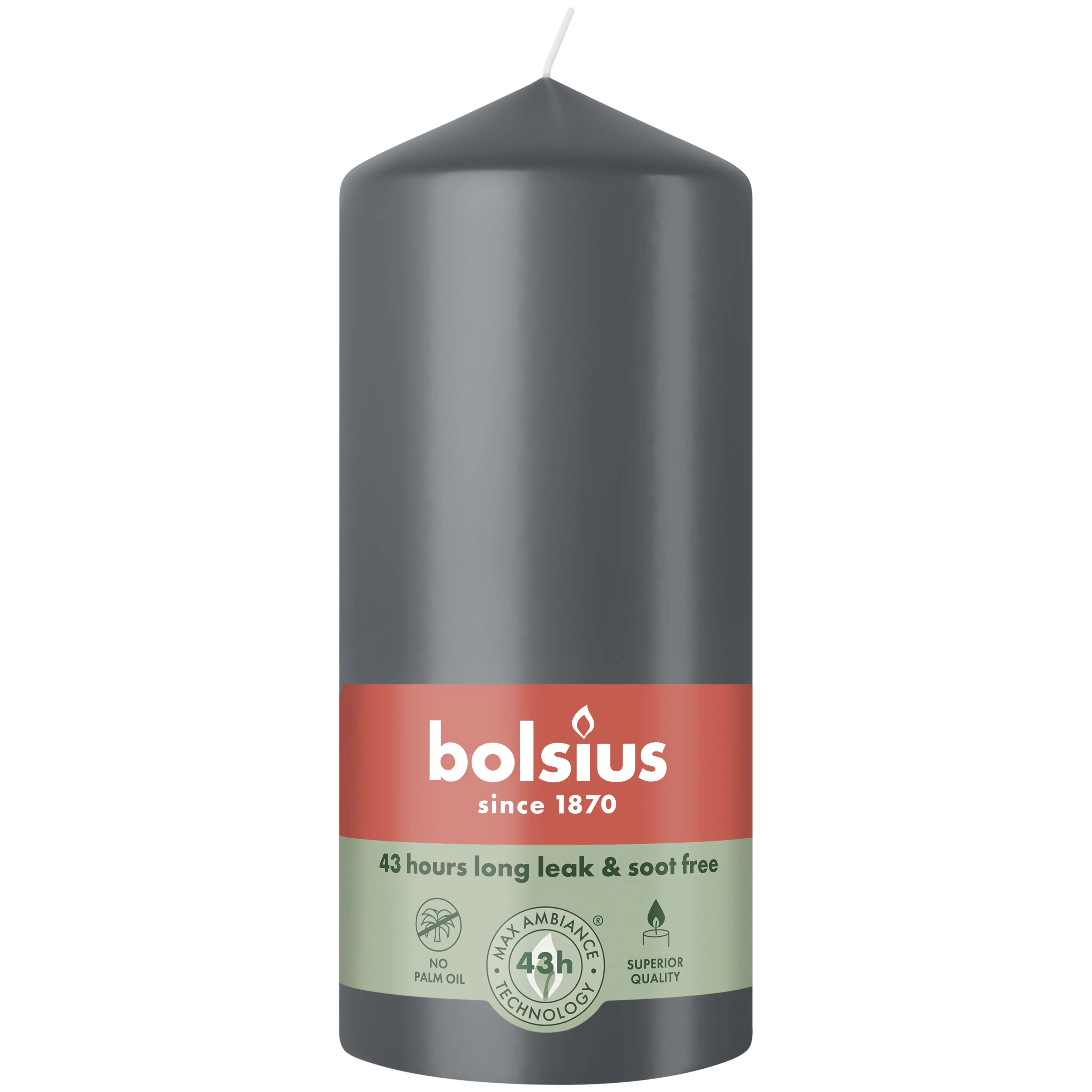 Bolsius Stumpenkerze grau 13 cm Ø 6,8 cm 