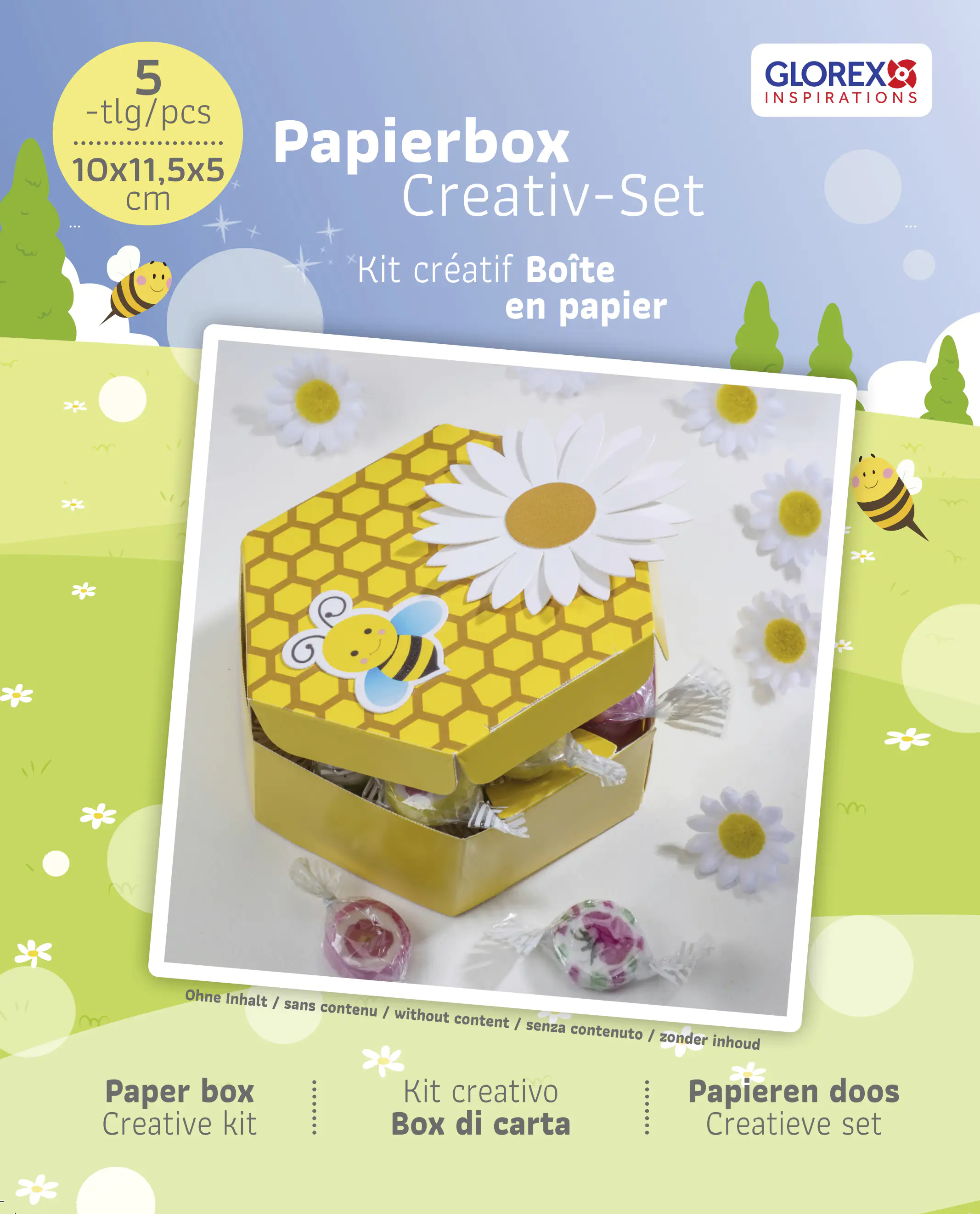7610877570037 Glorex Papierbox Biene 5 teilig 10 x 10 x 5 cm