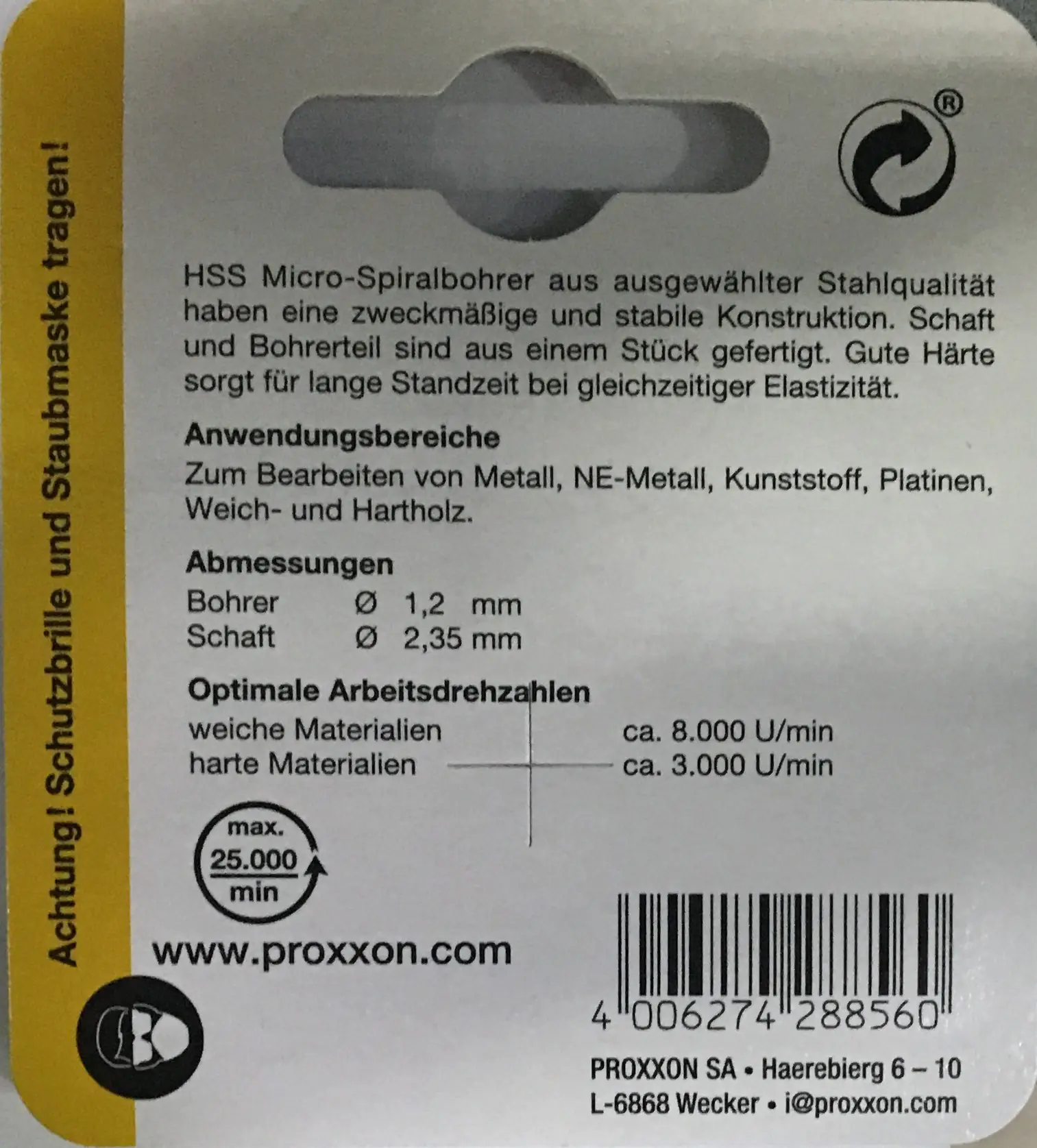 Proxxon Micromot Mikro-Spiralbohrer 1,2 mm 3 Stück Proxxon Micromot Mikro-Spiralbohrer 1,2 mm 3 Stück