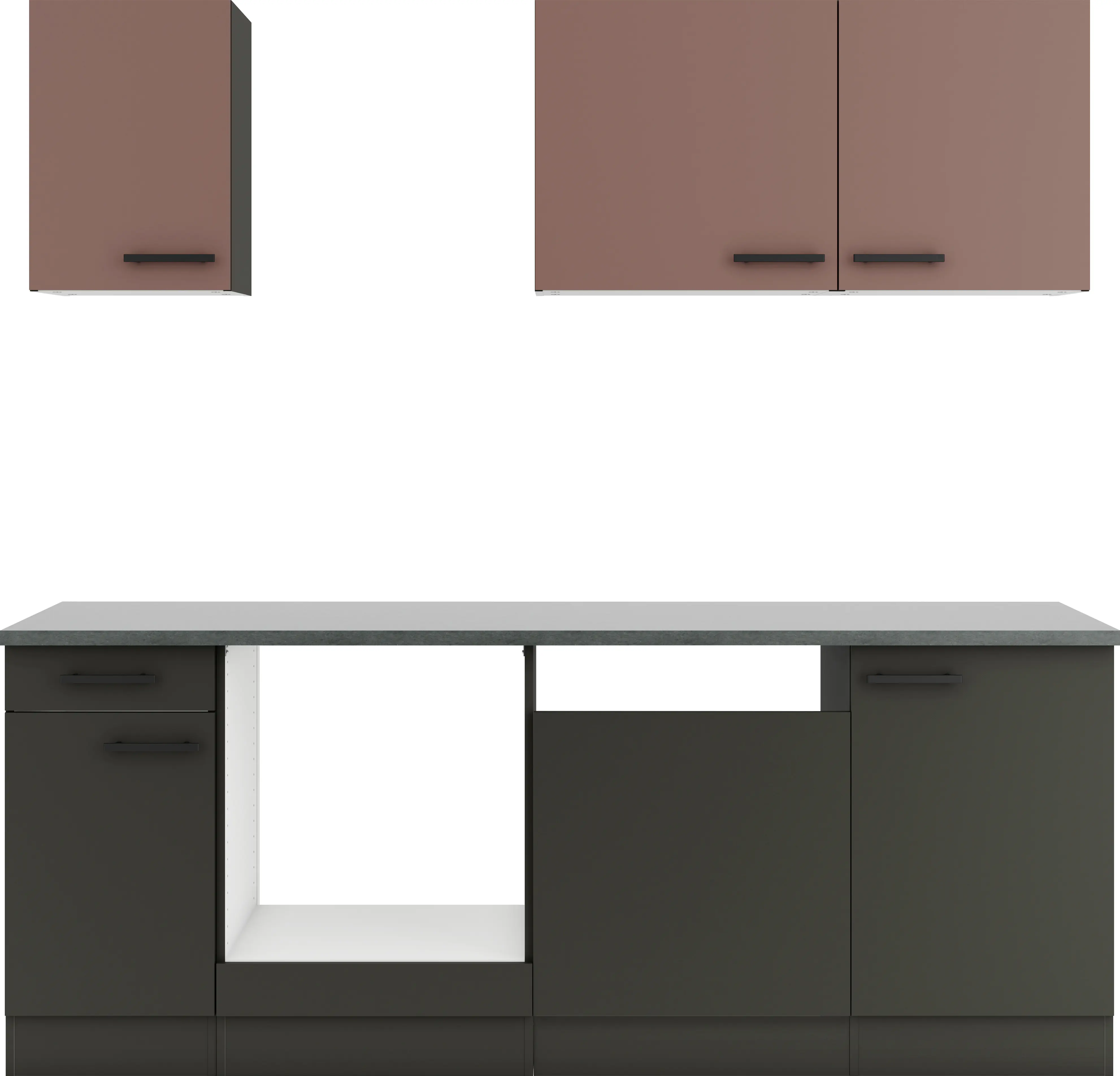 Optfiti Küchenzeile Nizza 407/Madrid 420 ohne Geräte rostrot/anthrazit 210 cm