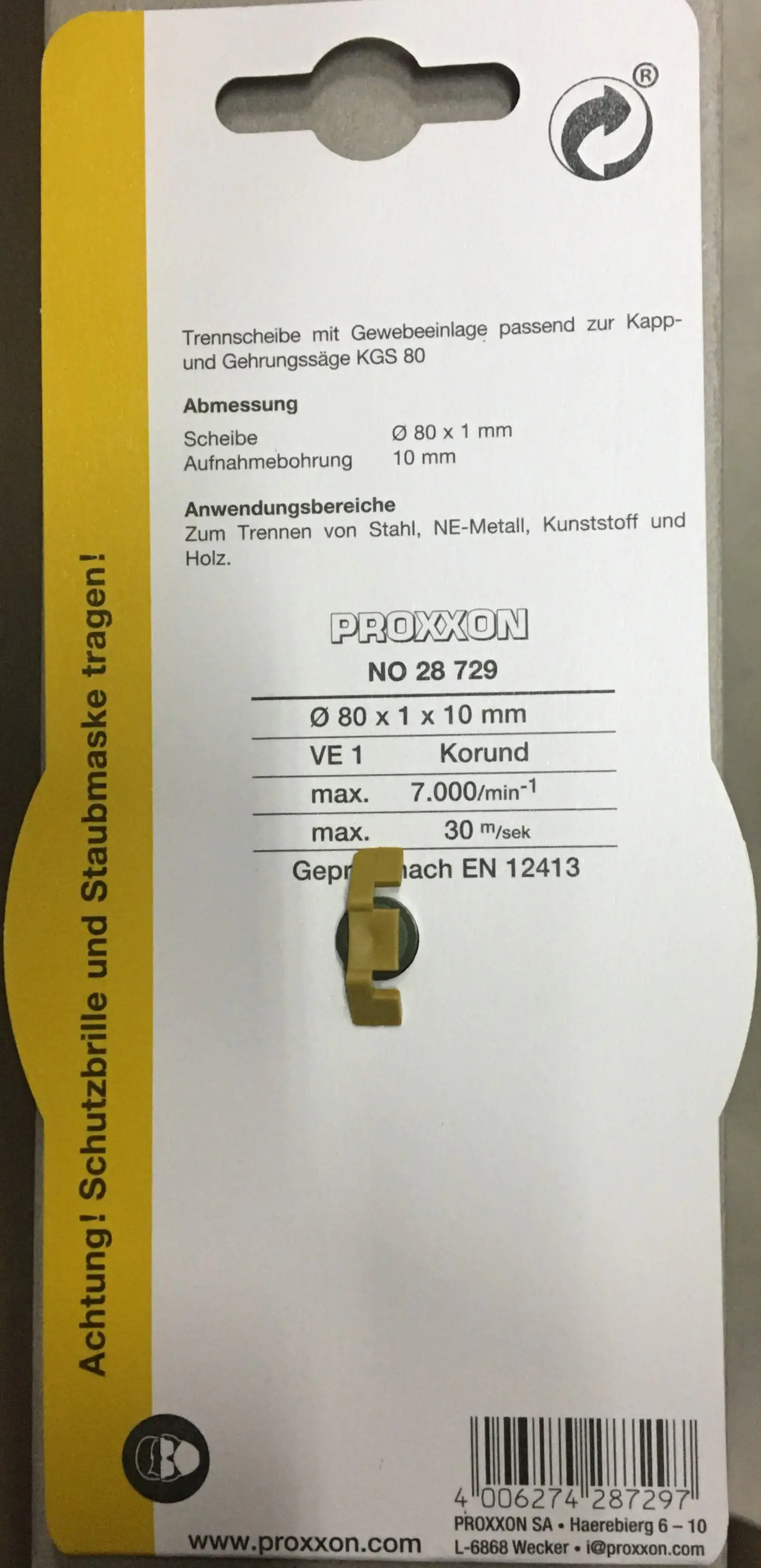 Proxxon Micromot Trennscheibe 80 x 1,0 x 10 mm mit Gewebeeinlage