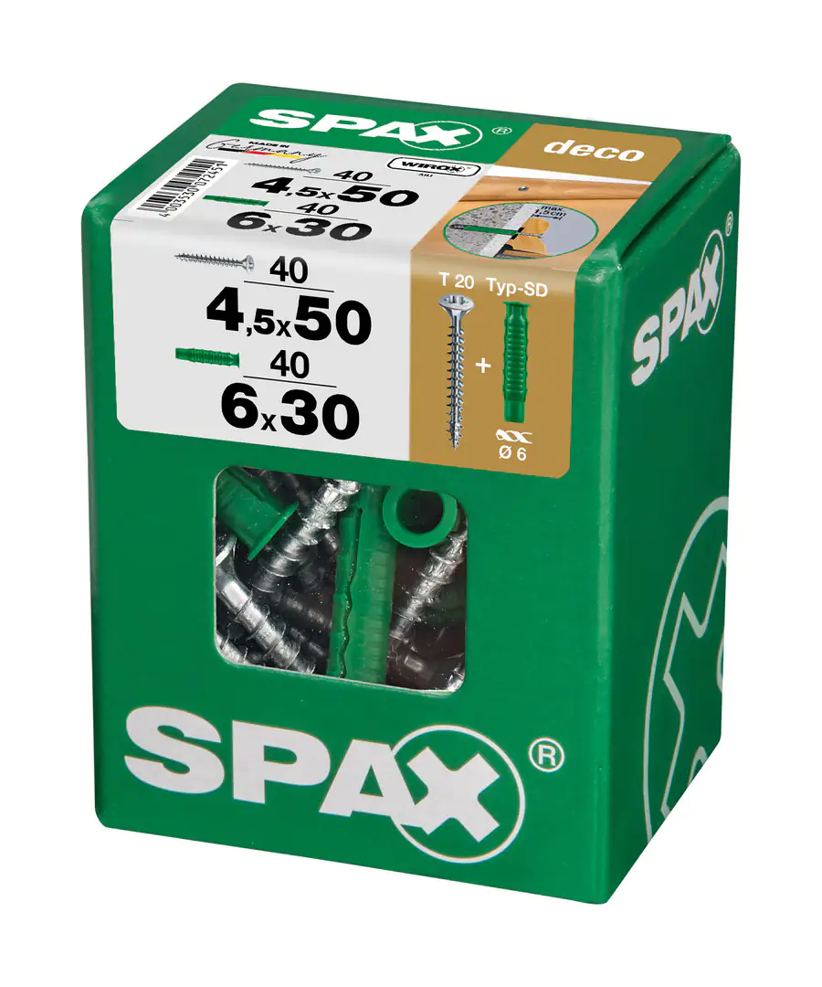 Spax Universalschrauben 4.5 x 50 mm TX 20 - 40 Stk. (+40 Dübel)