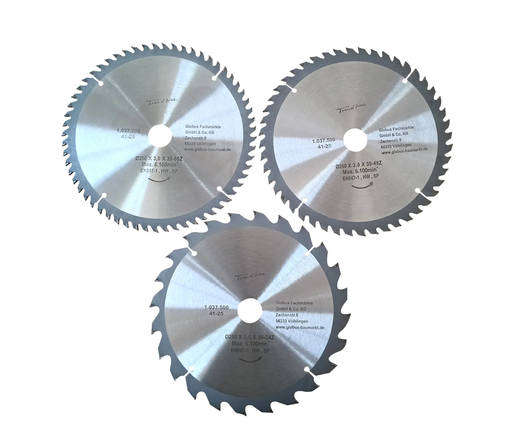 TrendLine Kreissägeblatt-Set Ø 250 mm Bohrung Ø 30 mm 3-teilig