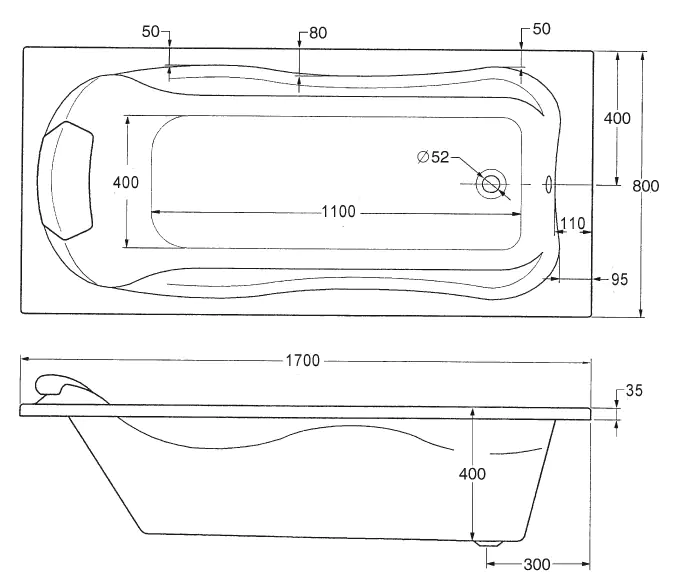 Ottofond Badewanne Jamaica 170 x 80 cm, weiß