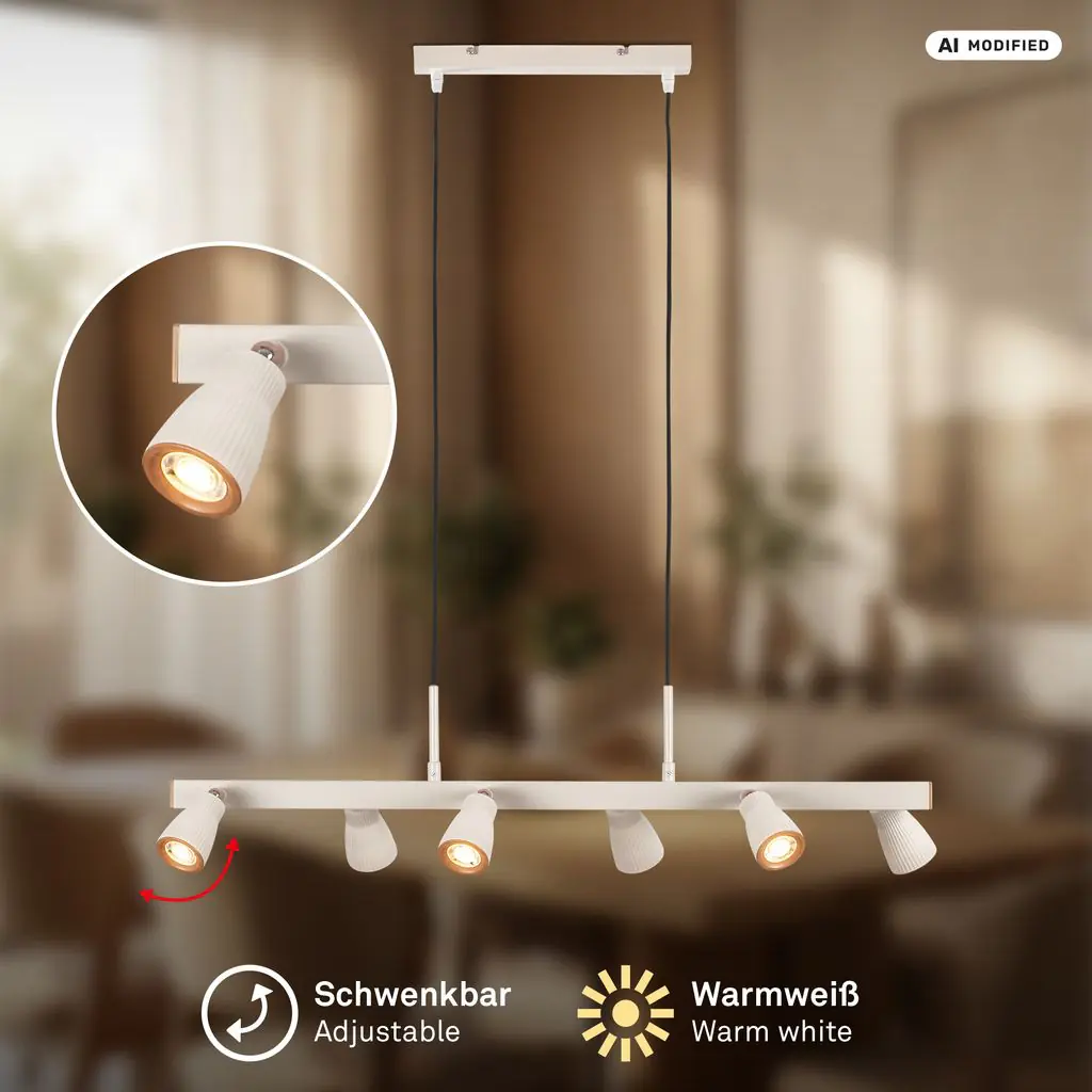 Briloner LED-Pendelleuchte RIFF 6-flammig 80,5 x 120 cm 21W hellgrau warmweiß