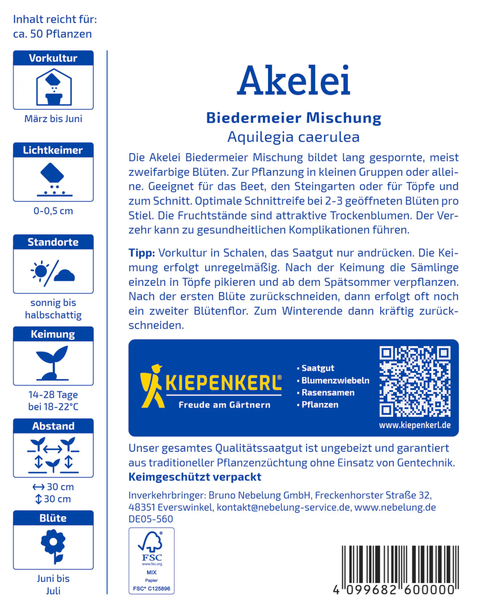 Kiepenkerl Blumensamen Alkelei Biedermeier Mischung für ca. 50 Pflanzen