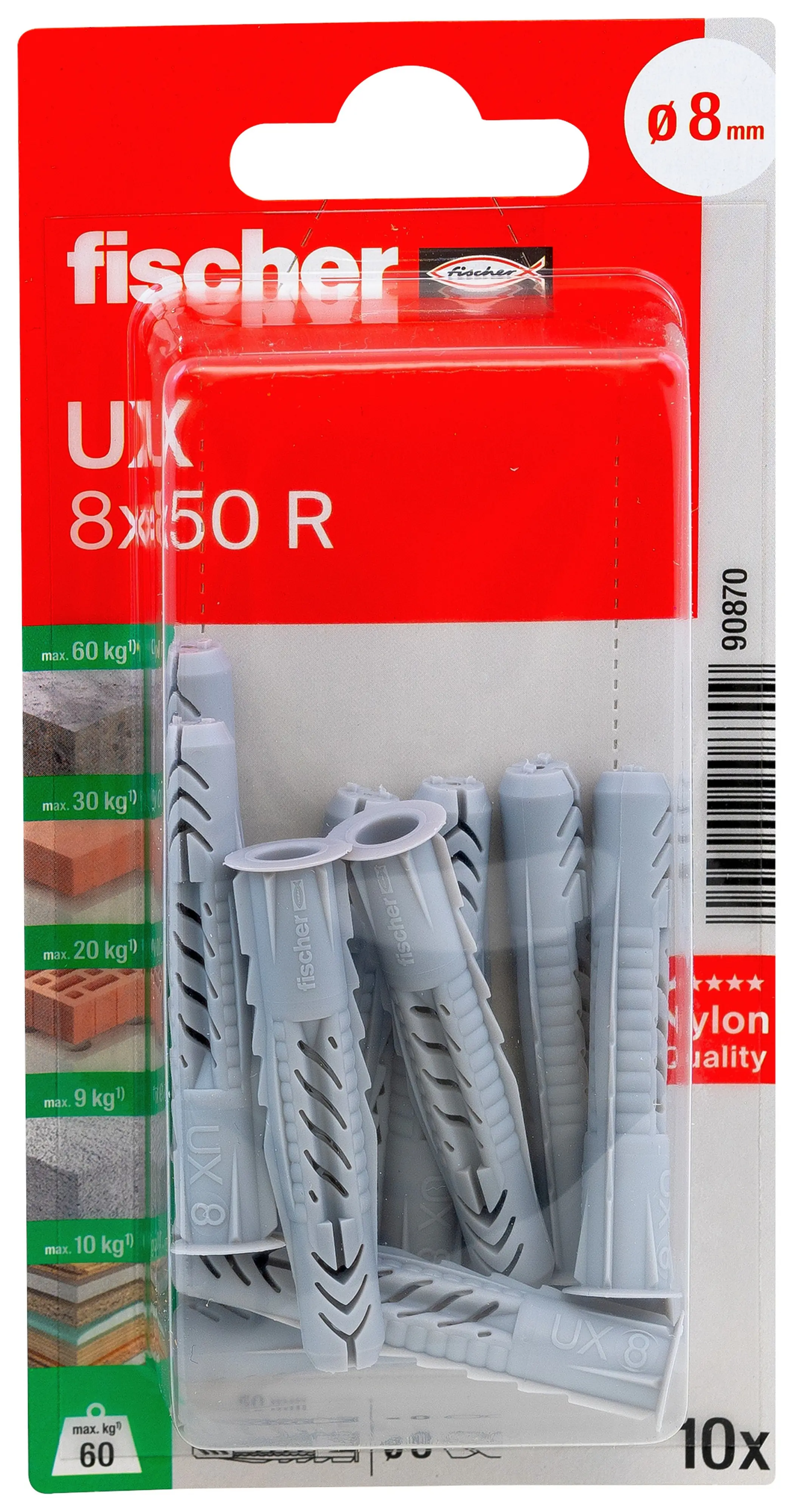 Fischer Universaldübel UX 8 x 50 mm mit Rand - 10 Stück