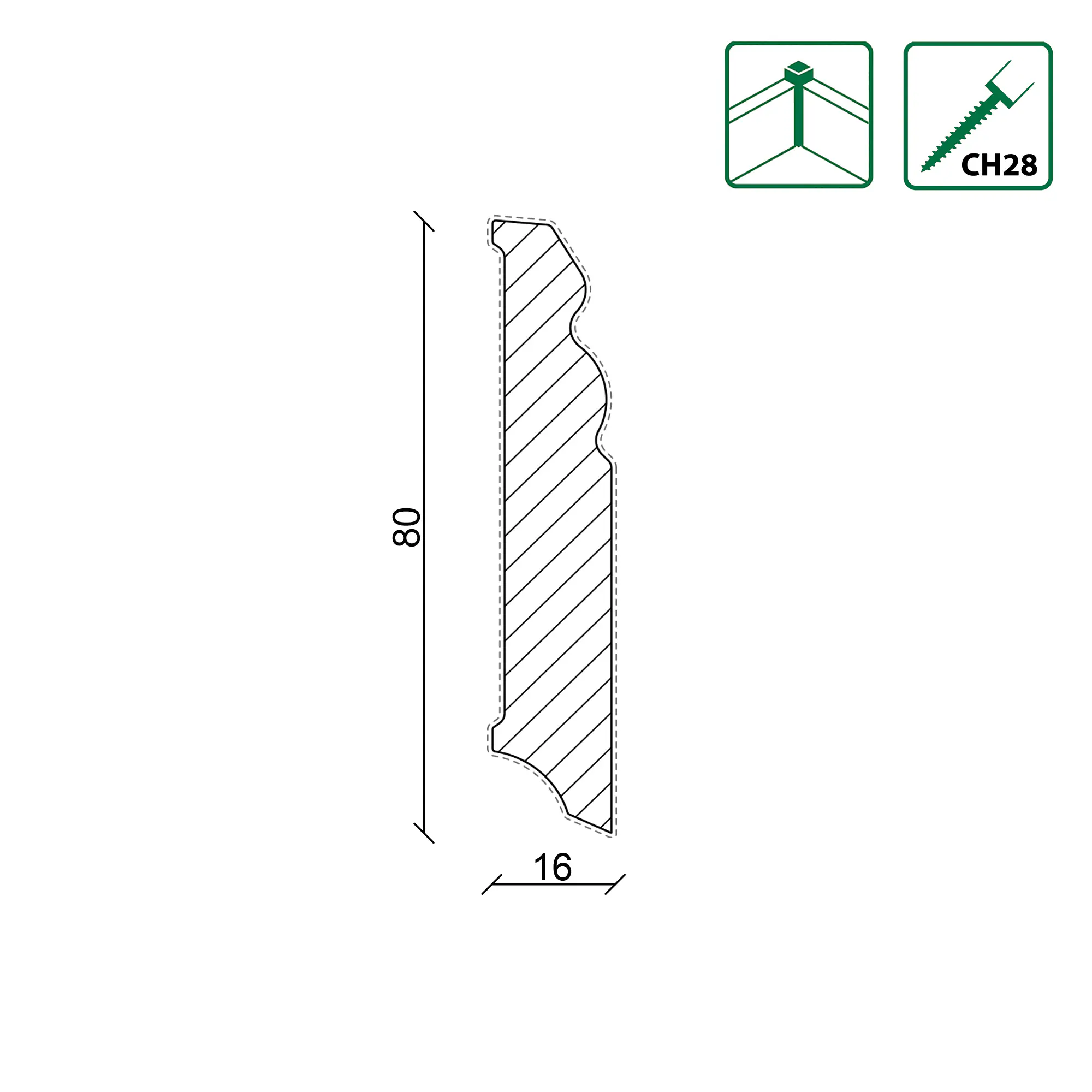 Neuhofer Fußleiste 240 cm x 80 x 16 mm weiß