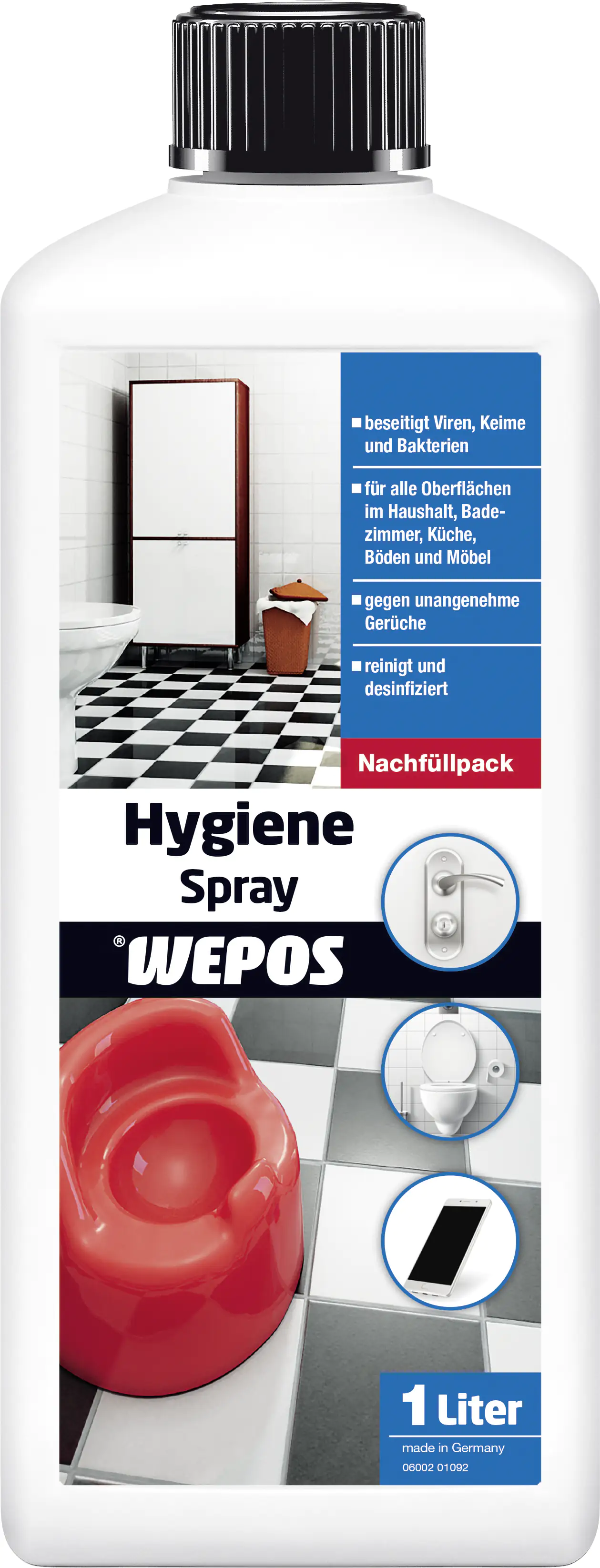 Wepos Hygiene- & Desinfektionsspray Flächendesinfektion 1 L Nachfüllpack Wepos Hygiene- & Desinfektionsspray Flächendesinfektion 1 L Nachfüllpack