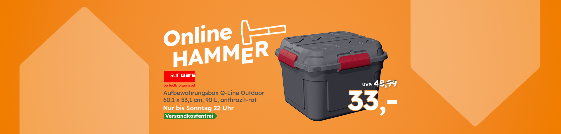 Online HAMMER: Sunware Aufbewahrungsbox Q-Line Outdoor, 60,1 × 53,1 cm, anthrazit-rot, 33 €, versandkostenfrei bis Sonntag 22 Uhr