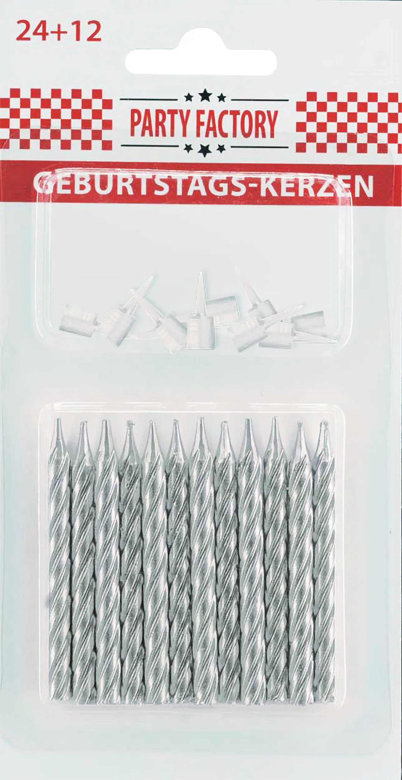 Kuchen-Kerzen mit Halter silber 6 cm - 12 Stück