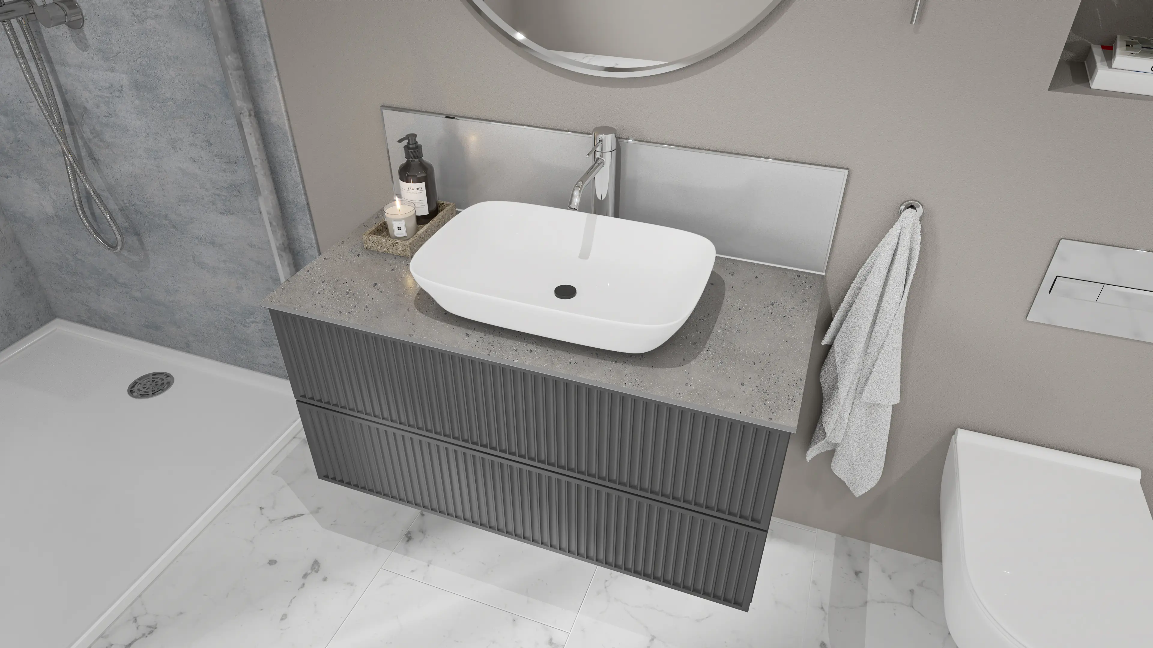 Wetwall Vanity Compact Waschtischplatte 150 x 60 cm Pewter Terrazzo