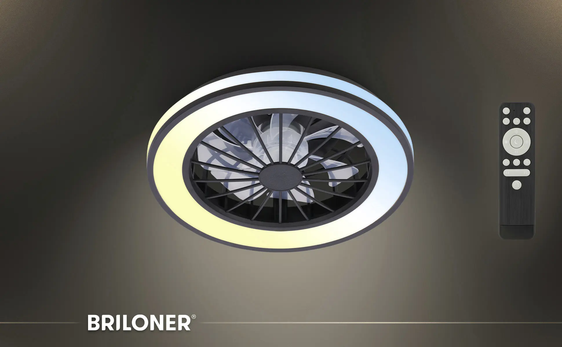 Briloner LED Deckenleuchte mit Ventilator Venturo Ø 38 cm 24 W schwarz matt dimmbar