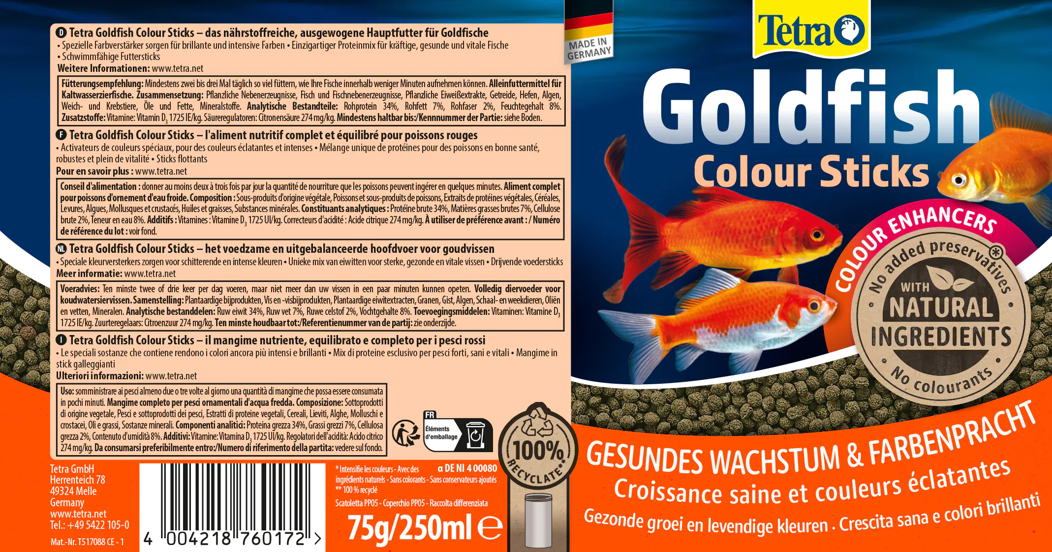 Tetra Goldfish Colour Sticks 250 ml Tetra Goldfish Colour Sticks 250 ml