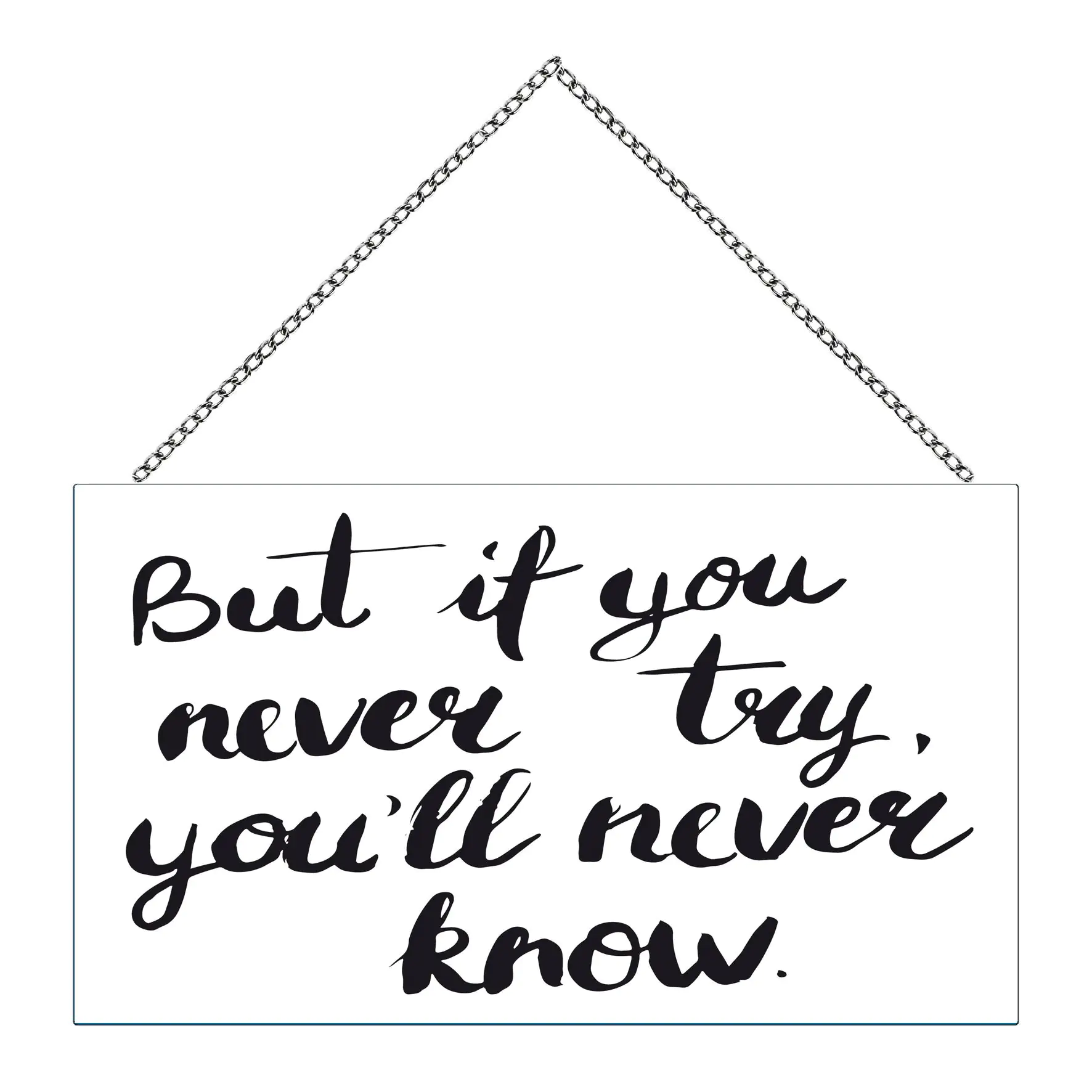 Schild mit Spruch Try and Know, 23 x 13 cm mit Kette