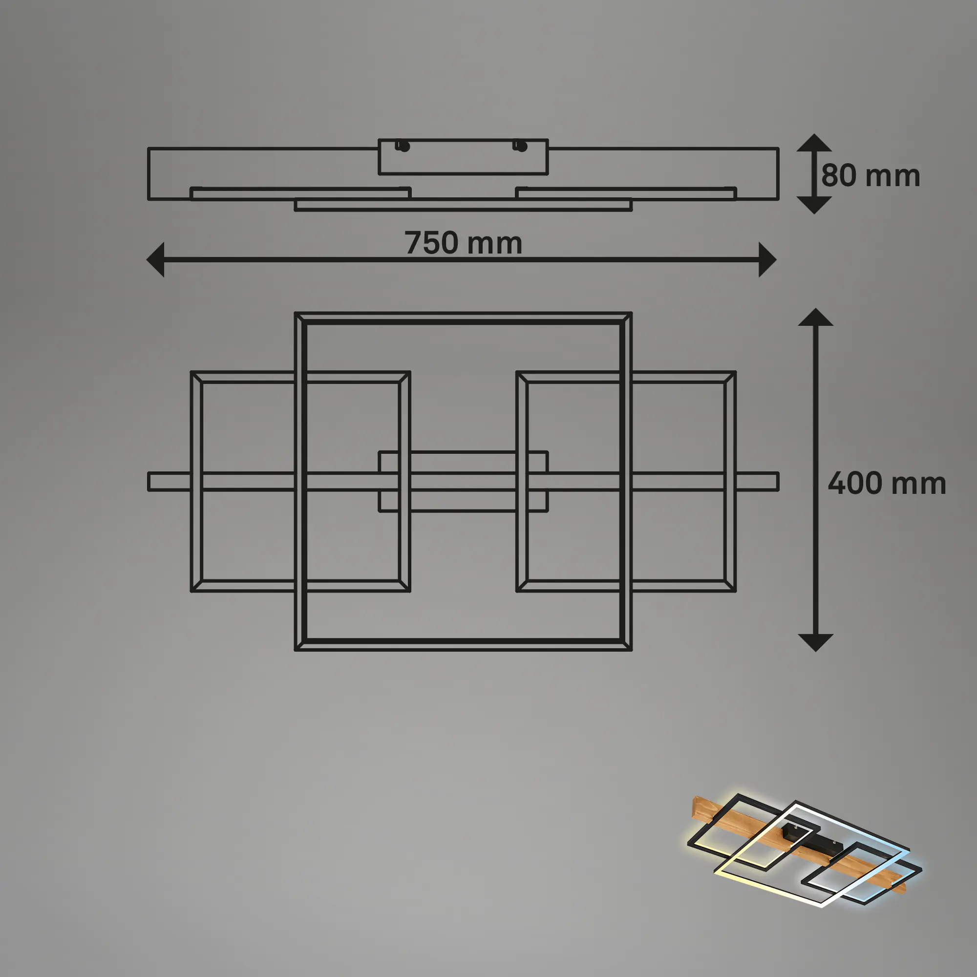 Briloner LED Deckenleuchte CADRE CCT matt-schwarz, Holz Briloner LED Deckenleuchte CADRE CCT matt-schwarz, Holz