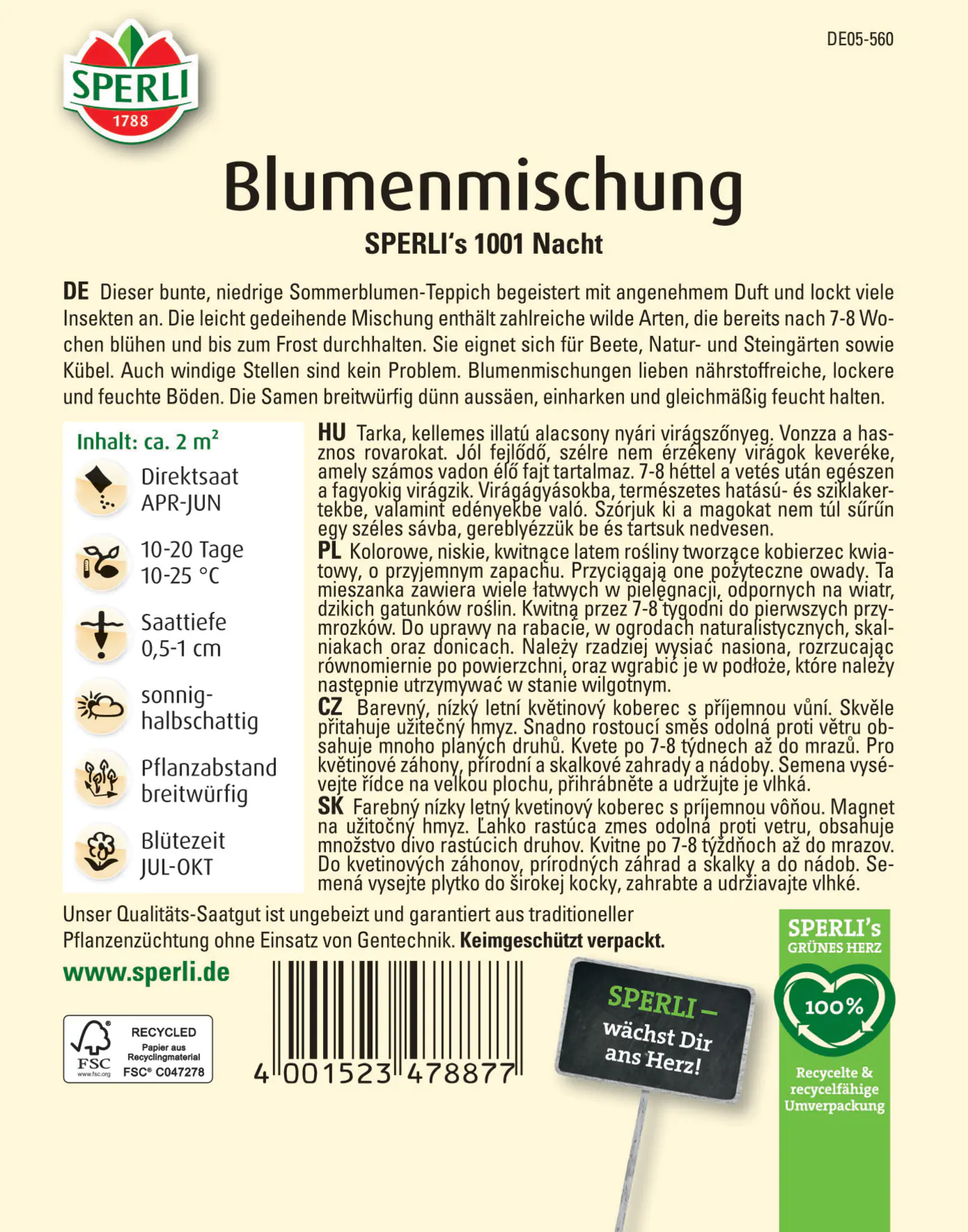 Sperli Blumenmischung Sommerblumen-Teppich SPERLI's 1001-Nacht