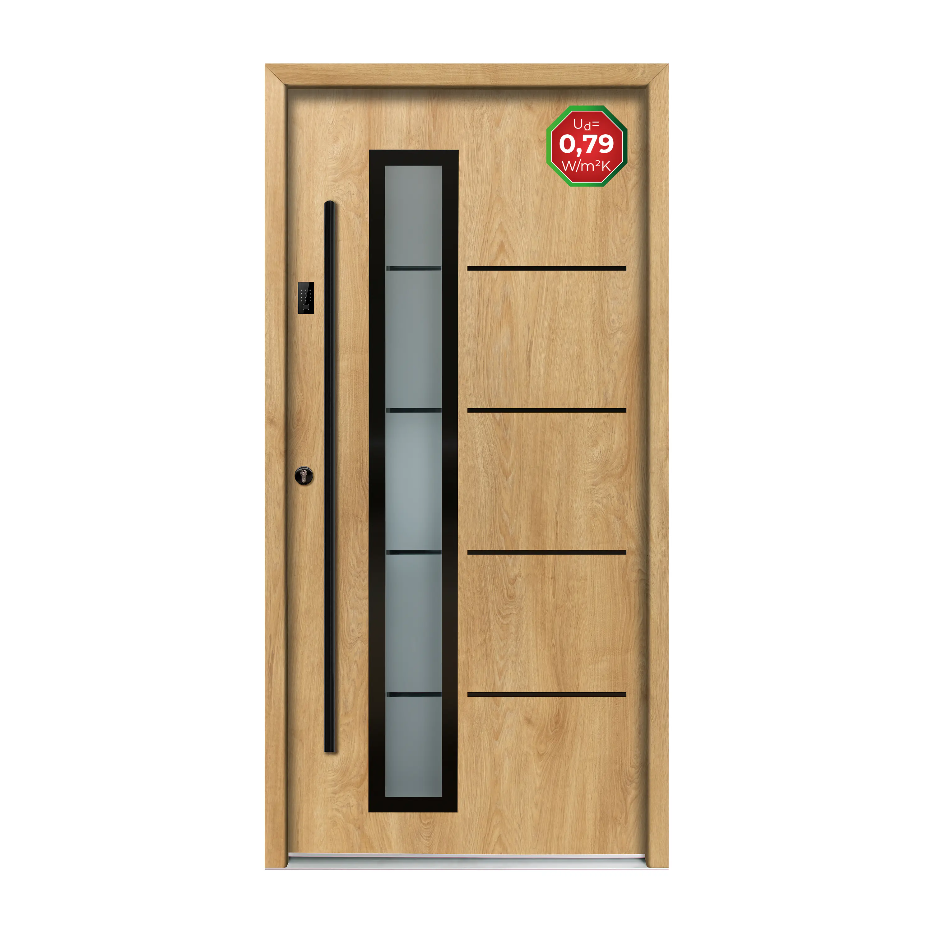 Splendoor Haustür Passivedoor Premium B06 Aluminium/Stahl Eiche BlackDesign DIN links 98 x 208 cm mit Tastatur & Fingerscan
