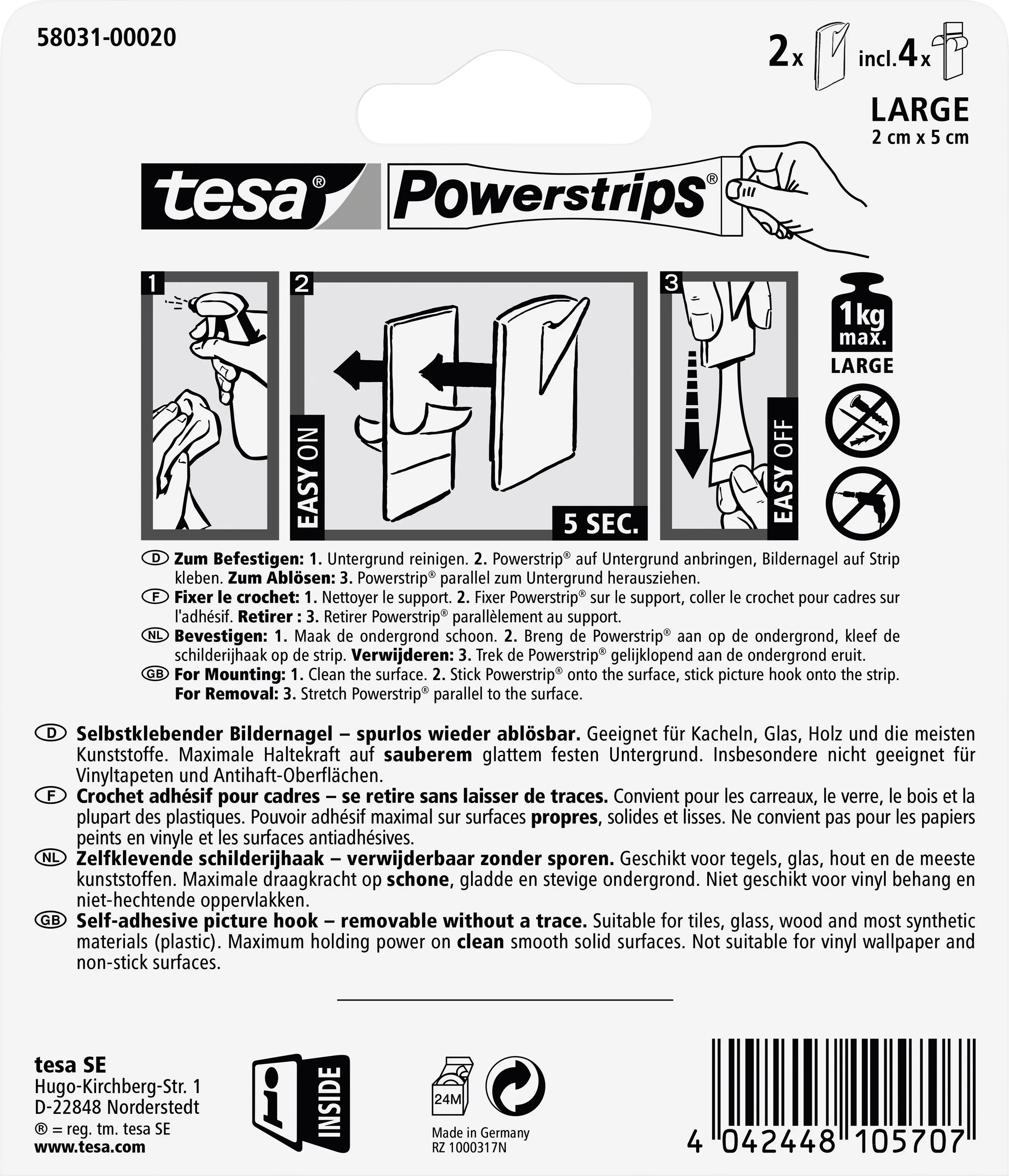 tesa Klebestrip Bilder Powerstrip weiß, 2 Stück