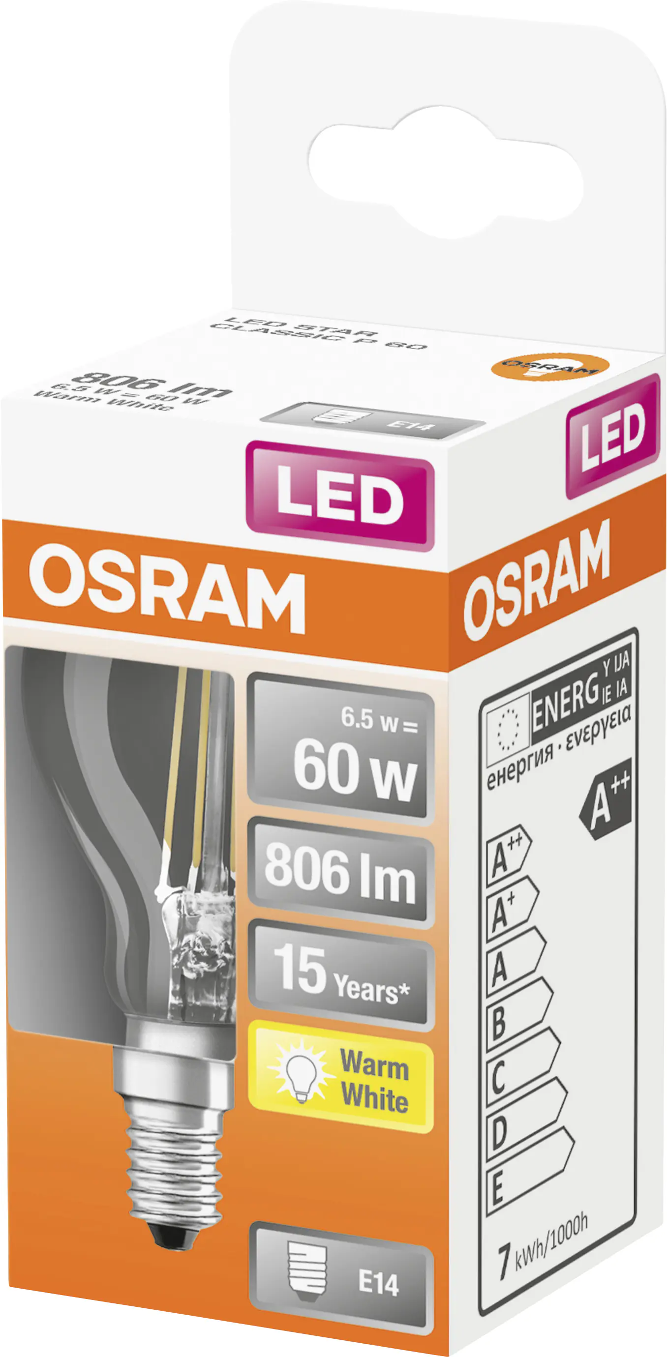 Osram LED Leuchtmittel Star P60 E14 5,5W warmweiß, klar