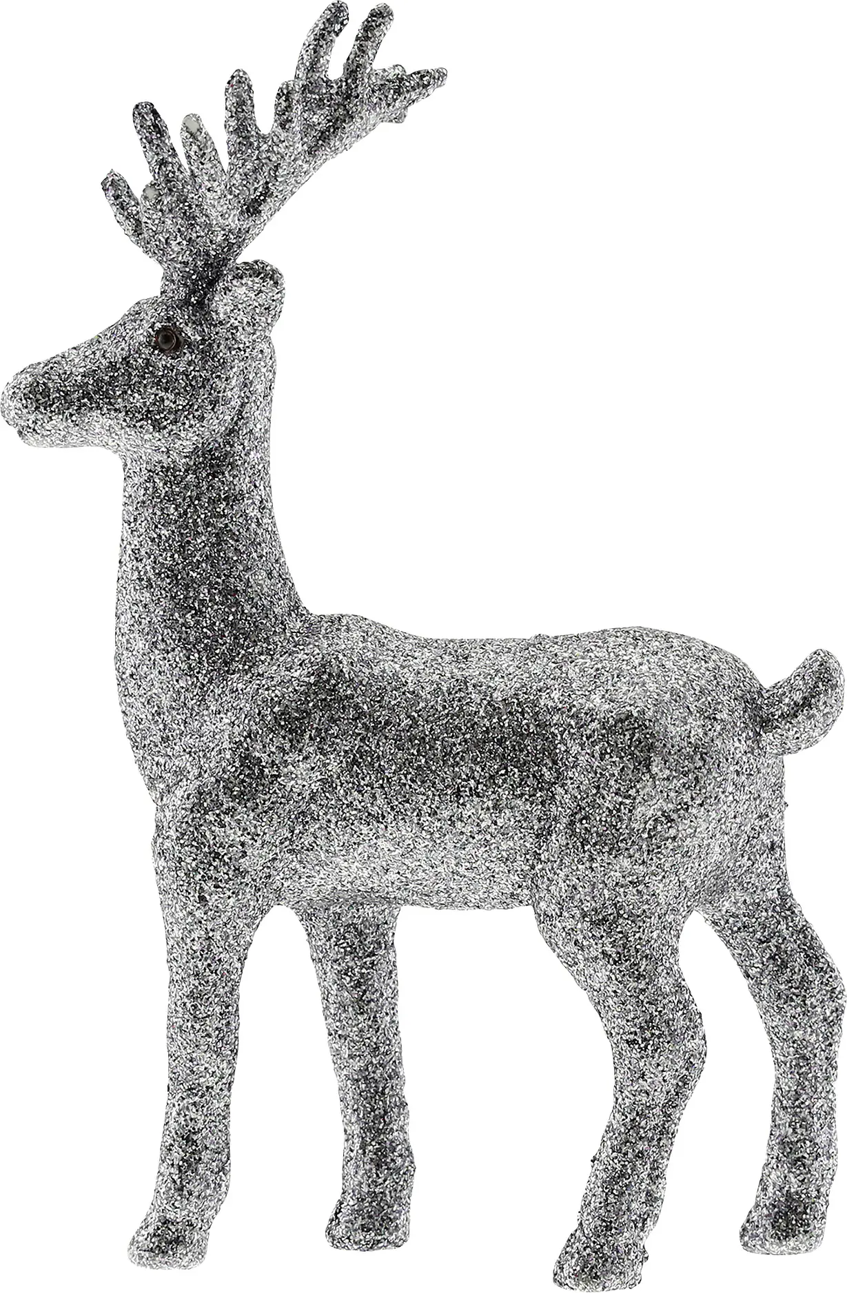 Dekofigur Hirsch mit Glitzer Kunststoff 19 x 13 cm silber 