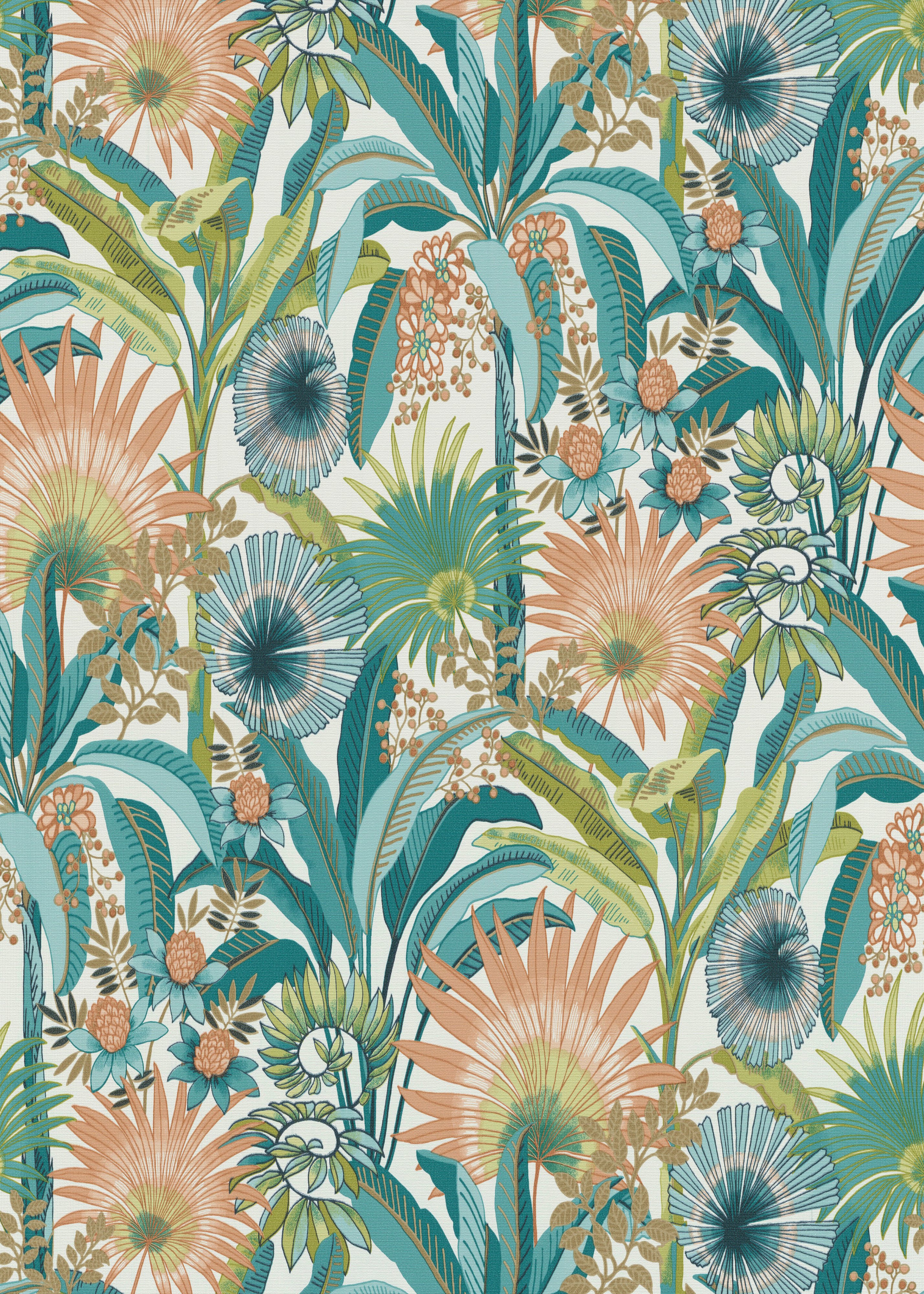 Erismann Rauhfaser-Vliestapete Martinique Floral türkis 10,05 x 0,53 m