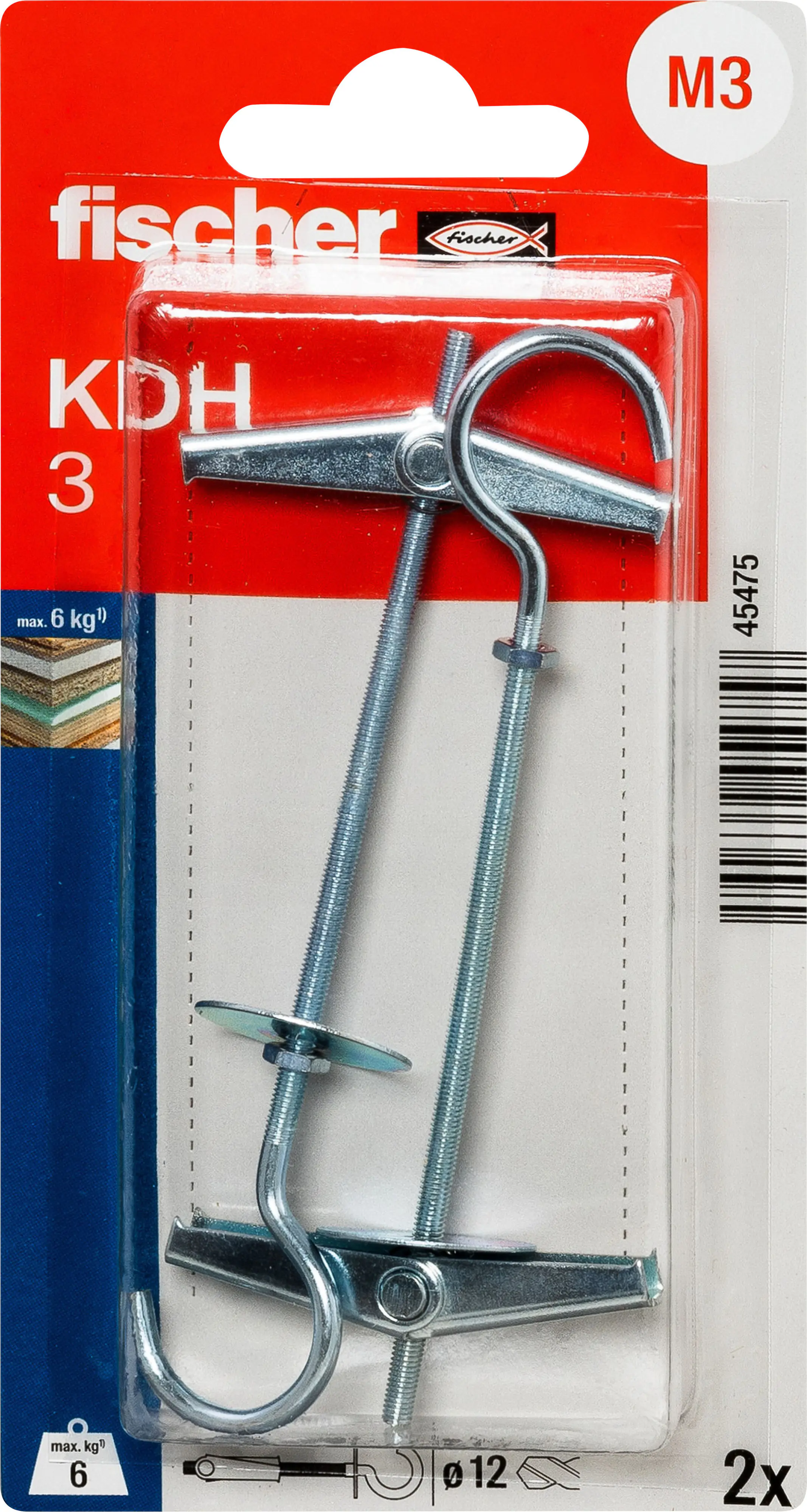 Fischer Kippdübel KDH 3 12 x 105 mm mit Haken - 2 Stück