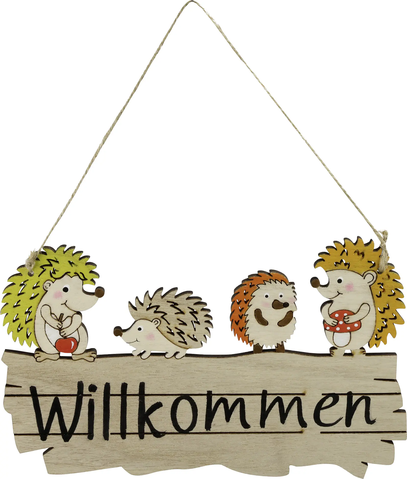 Türschild Willkommensgruß mit Igelmotiv Holz 23 x 14 cm natur bunt 