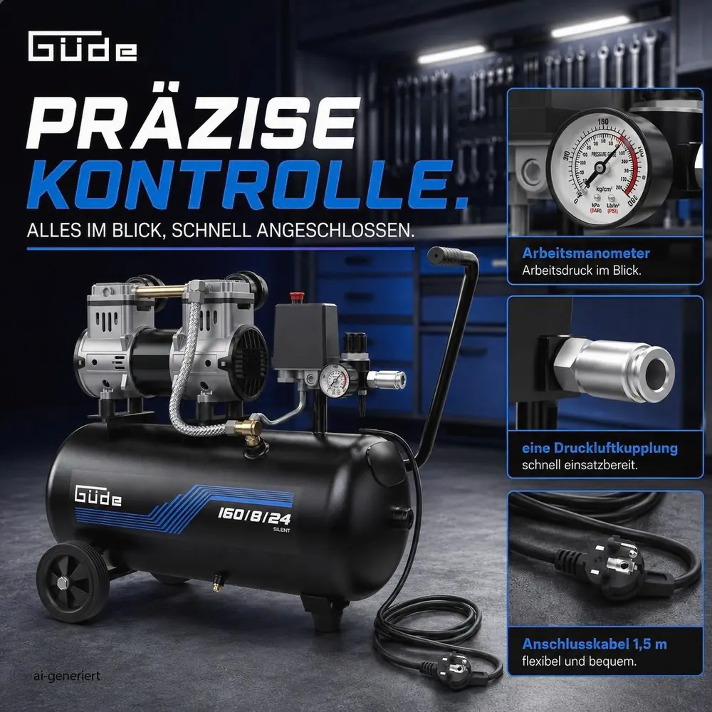 Güde Kompressor Airpower 160/8/24 SILENT max. 8 bar 24 l 1100 W 230 V
