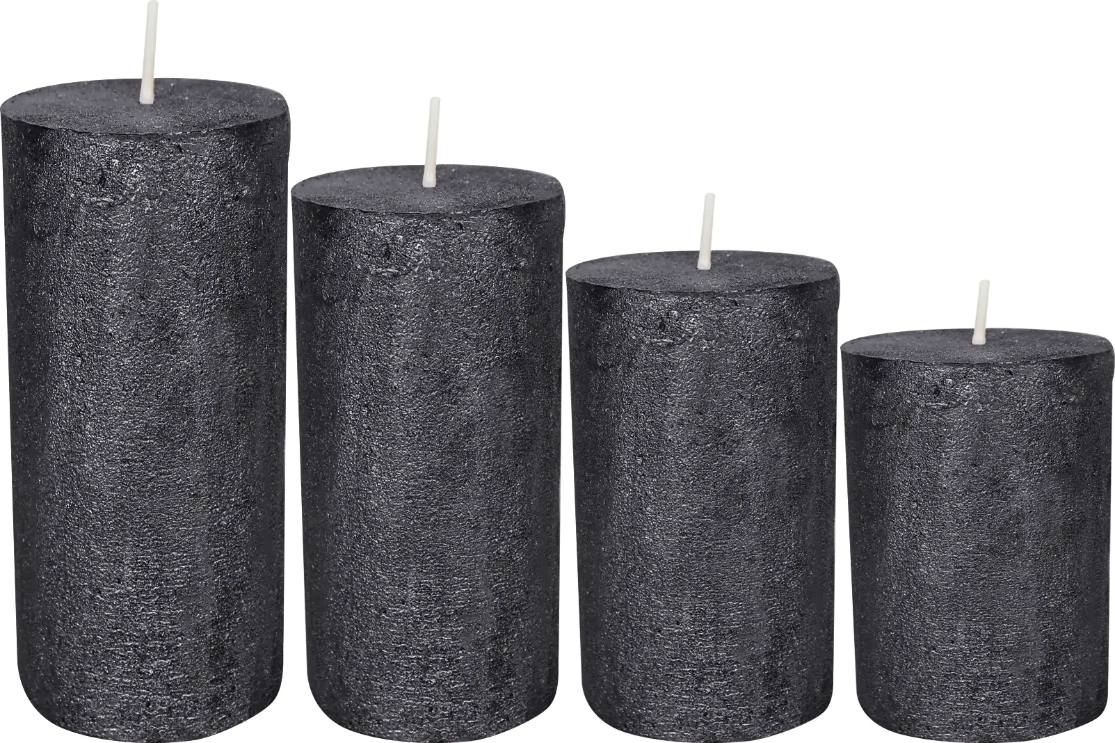 House of Rustic 4er Kerzen-Set schwarz glänzend Ø 6 x 8-10-12-14 cm