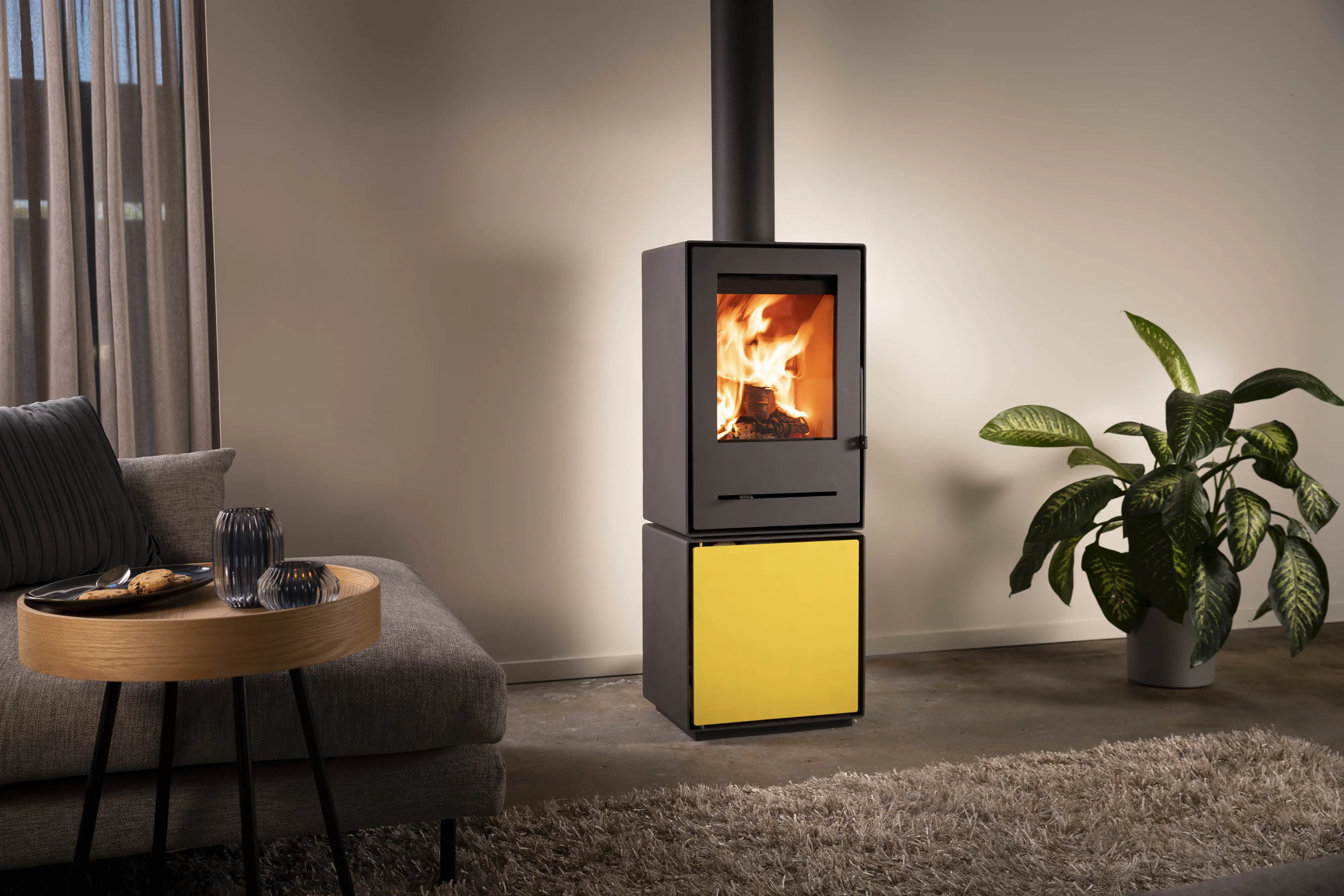 FireFix Tür & Regalböden für quadratische Box zu Kaminofen Nele 44,2 x 35,5 cm goldgelb