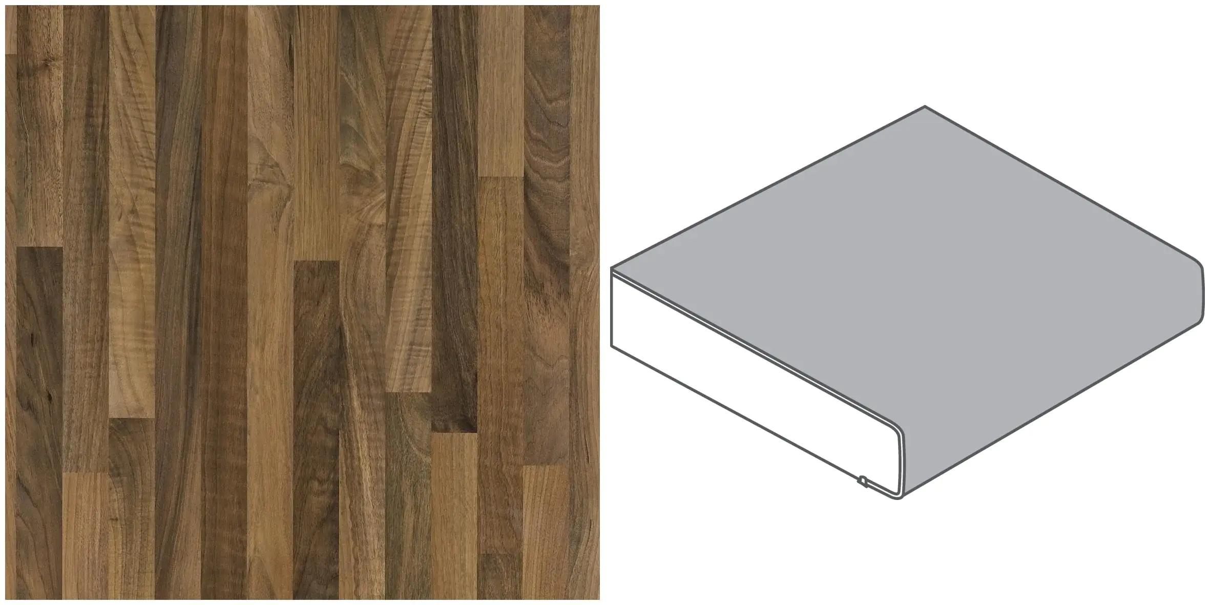 GetaElements Arbeitsplatte 410 x 90 cm, 39 mm, NU742POF Nussbaum Butcherblock hell GetaElements Arbeitsplatte 410 x 90 cm, 39 mm, NU742POF Nussbaum Butcherblock hell