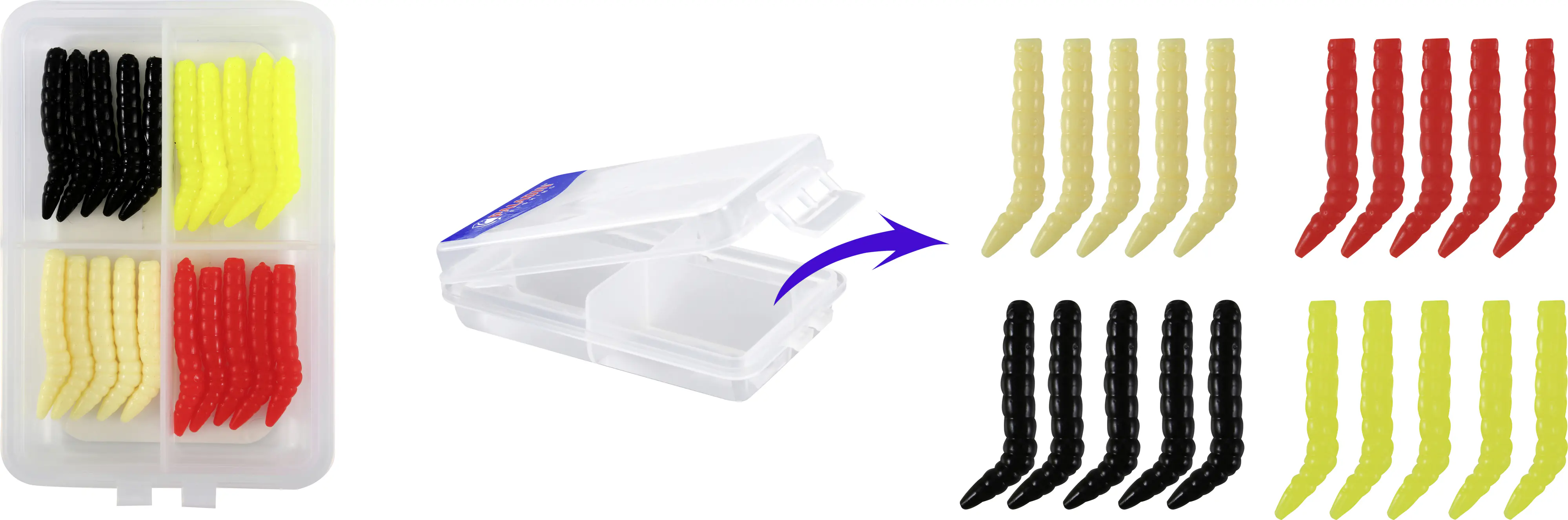 Paladin Angelköder 20 Gummibienenmaden L-Form in praktischer Transportbox