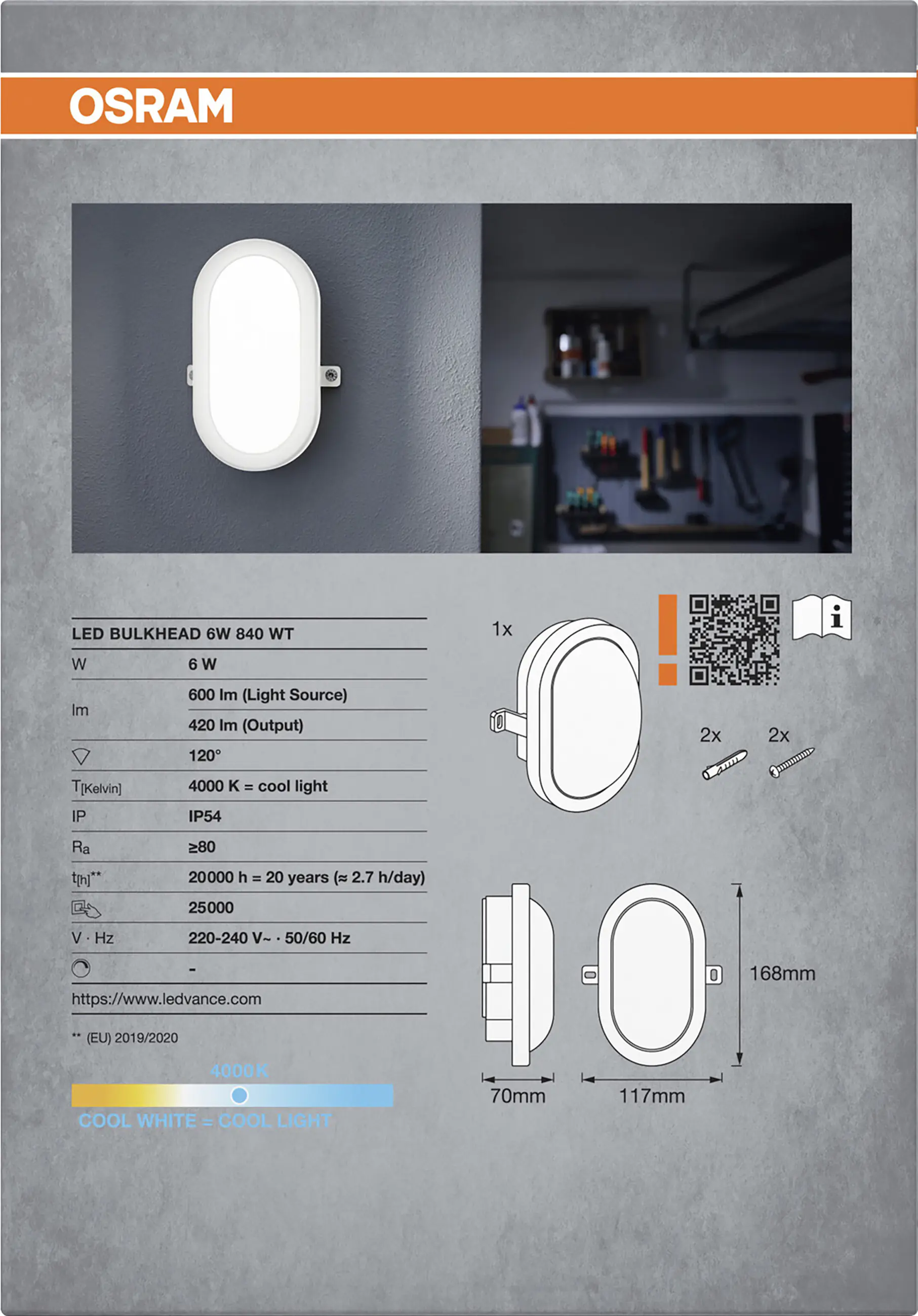 Osram LED Ovalleuchte Bulkhead 6 W weiß kaltweiß