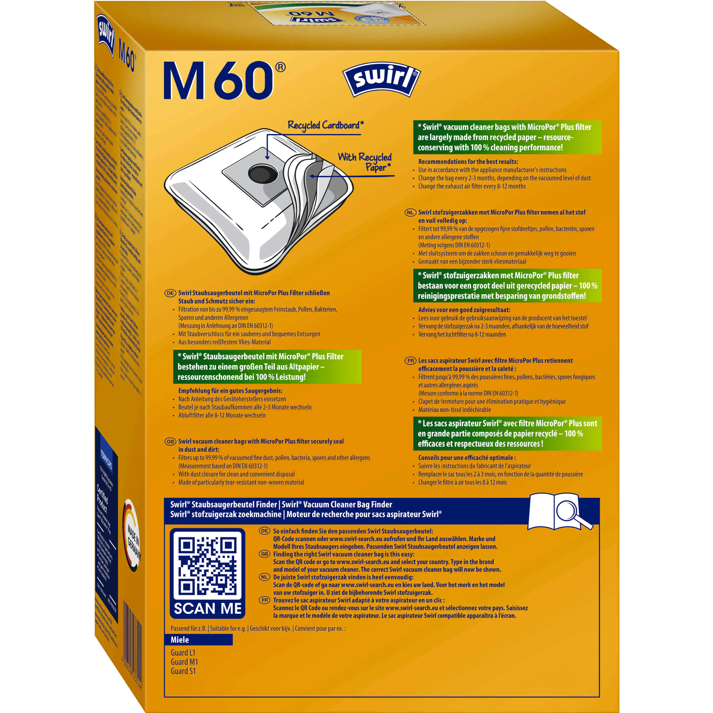 Swirl M 60 EcoPor Staubsaugerbeutel 4 Staubbeutel + 1 Filter