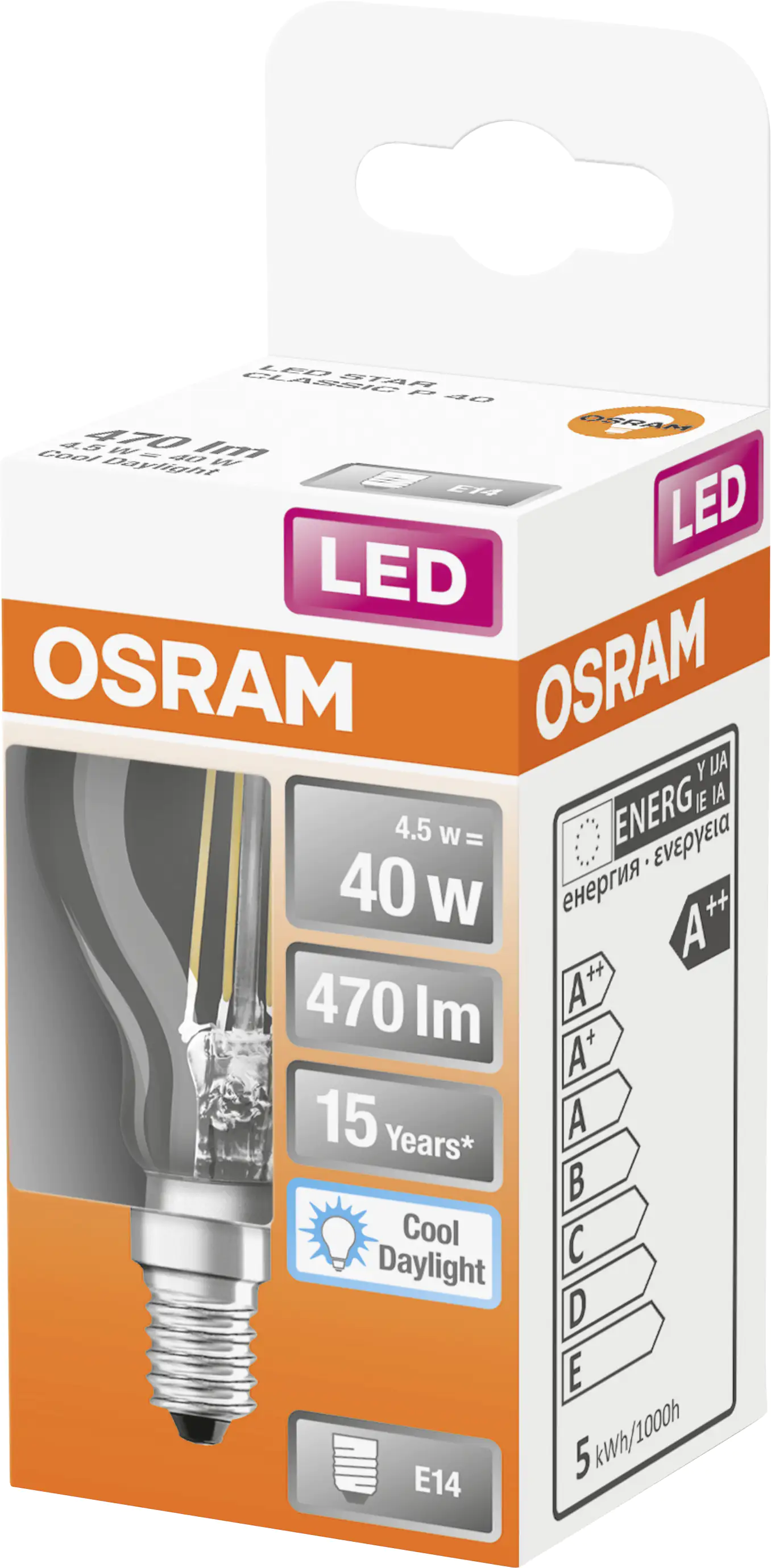 Osram LED Leuchtmittel Star Classic P 40 E14 4,5W kaltweiß, klar