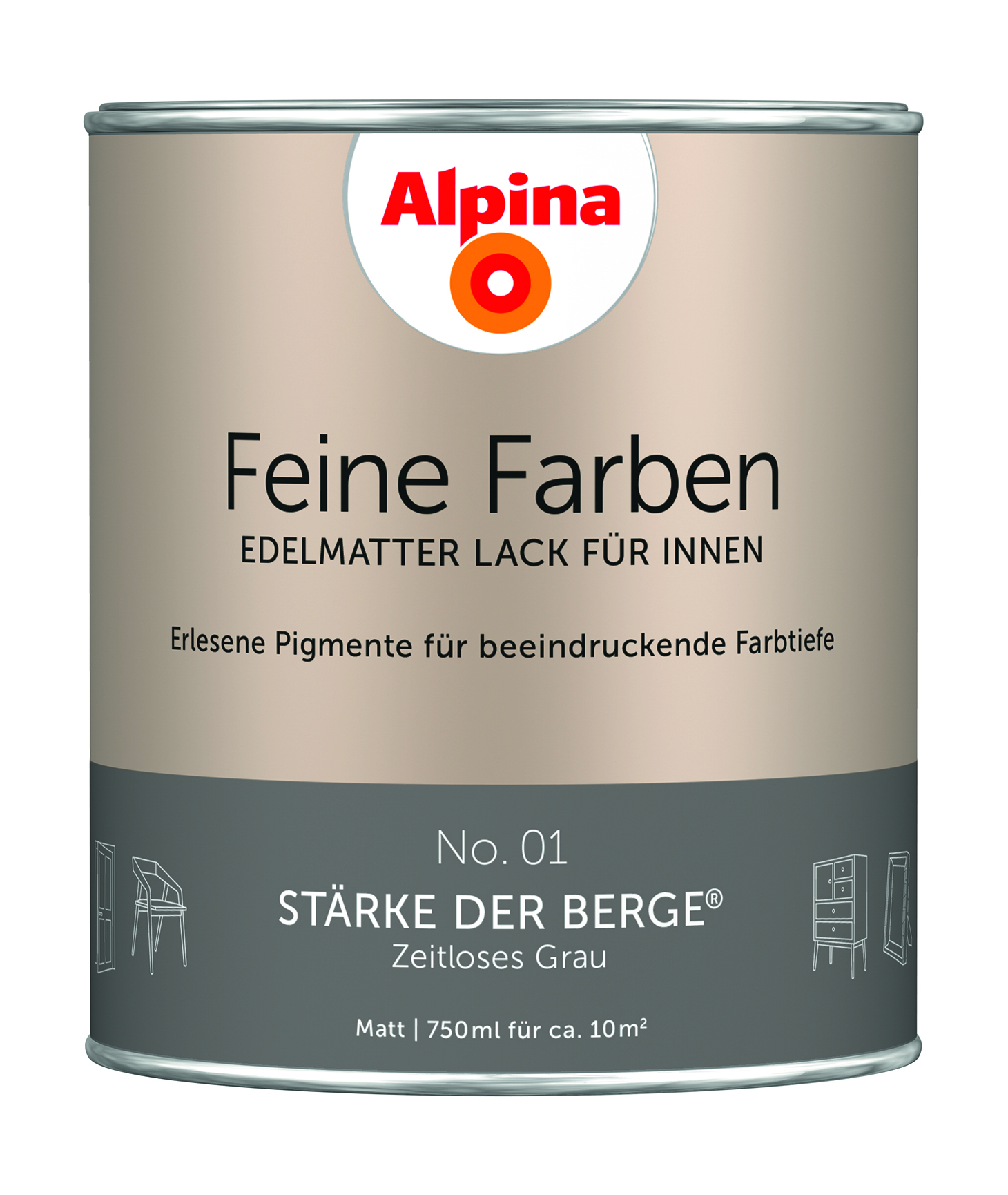 Alpina Feine Farben Lack No. 01 Stärke der Berge - grau 750 ml