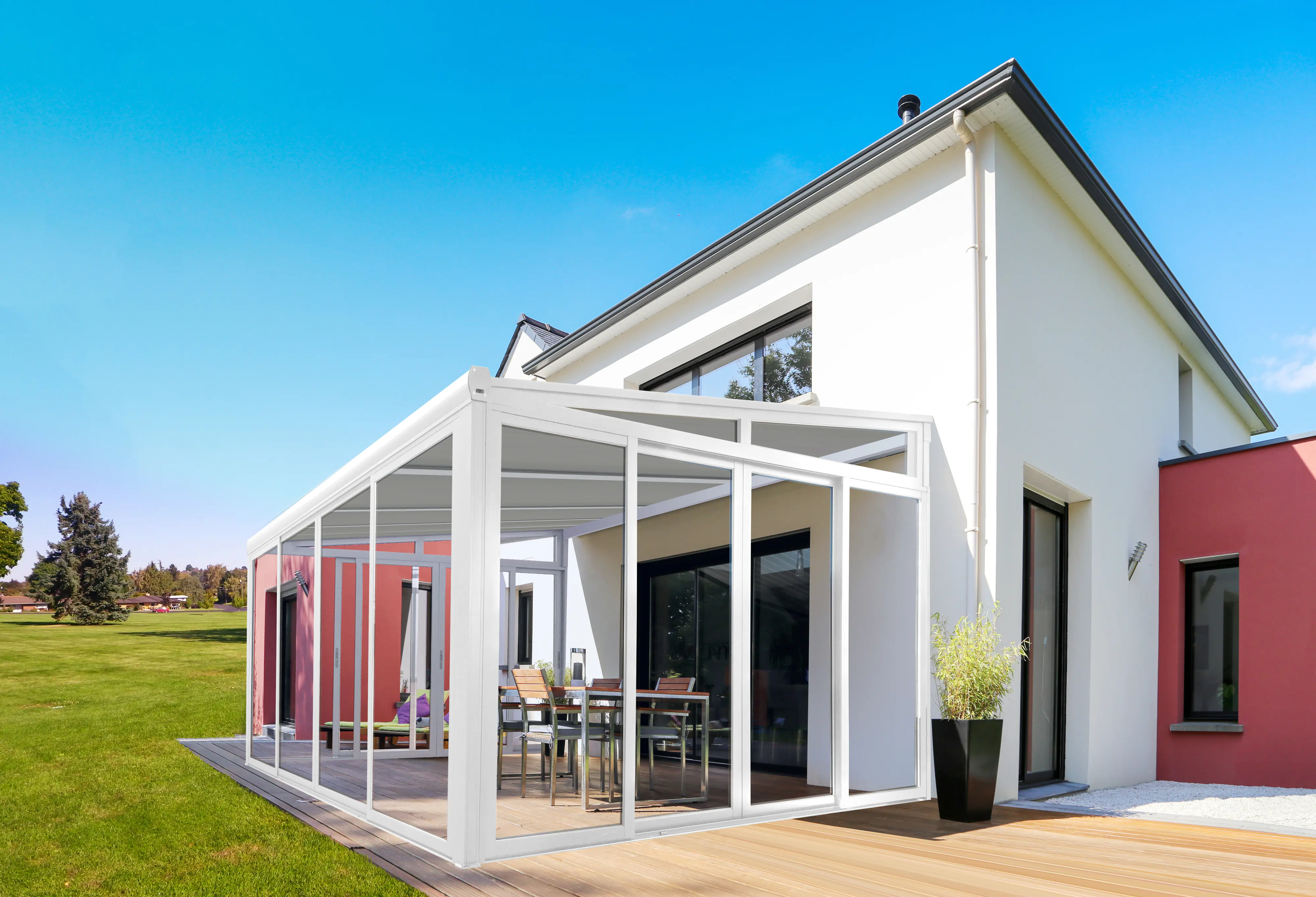Wintergarten Classic 400 x 300 cm mit Glasschiebetüren weiß