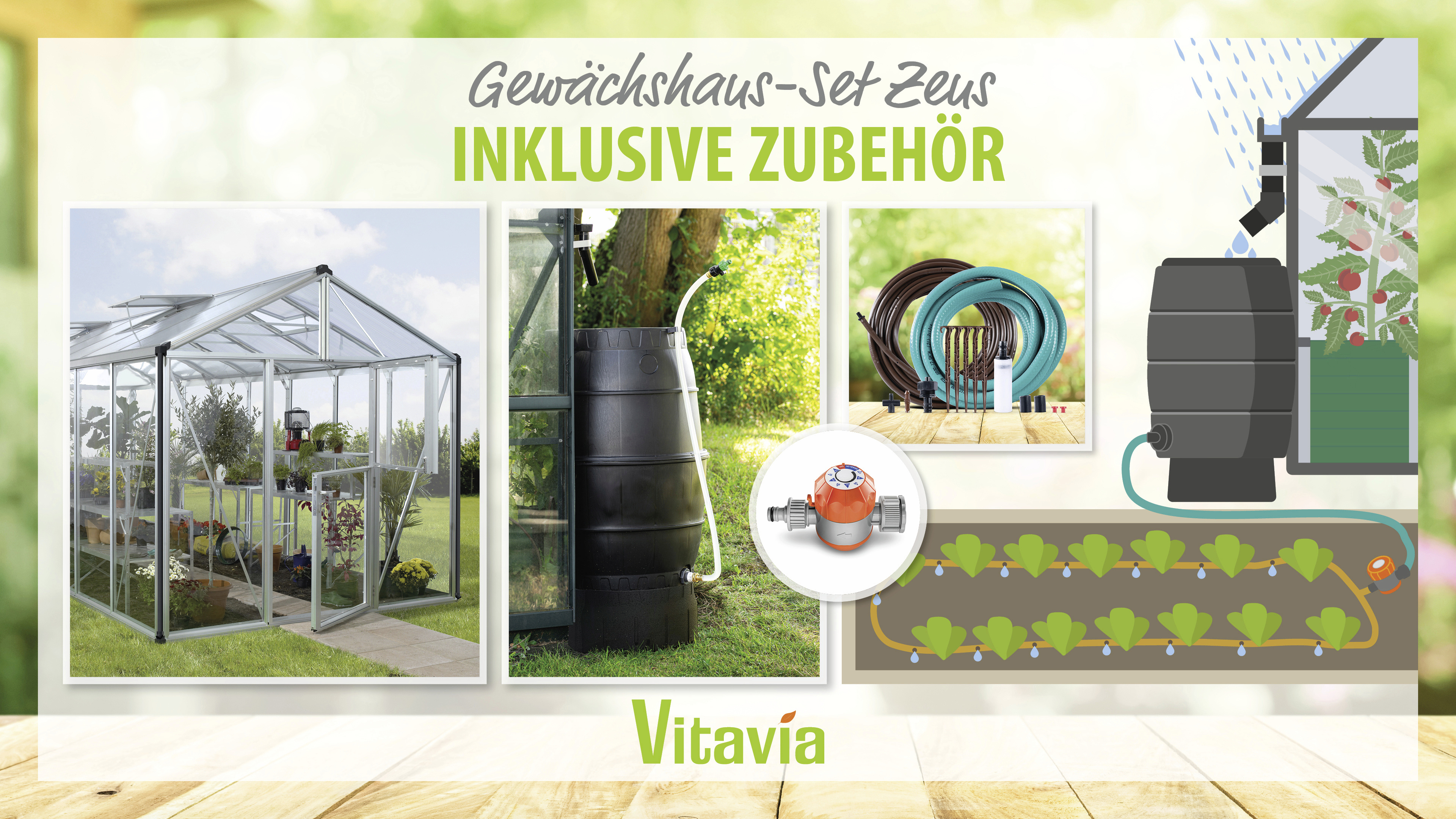 Vitavia Gewächshaus-Set Zeus 11900 ESG/HPK alu 266 x 398 cm 