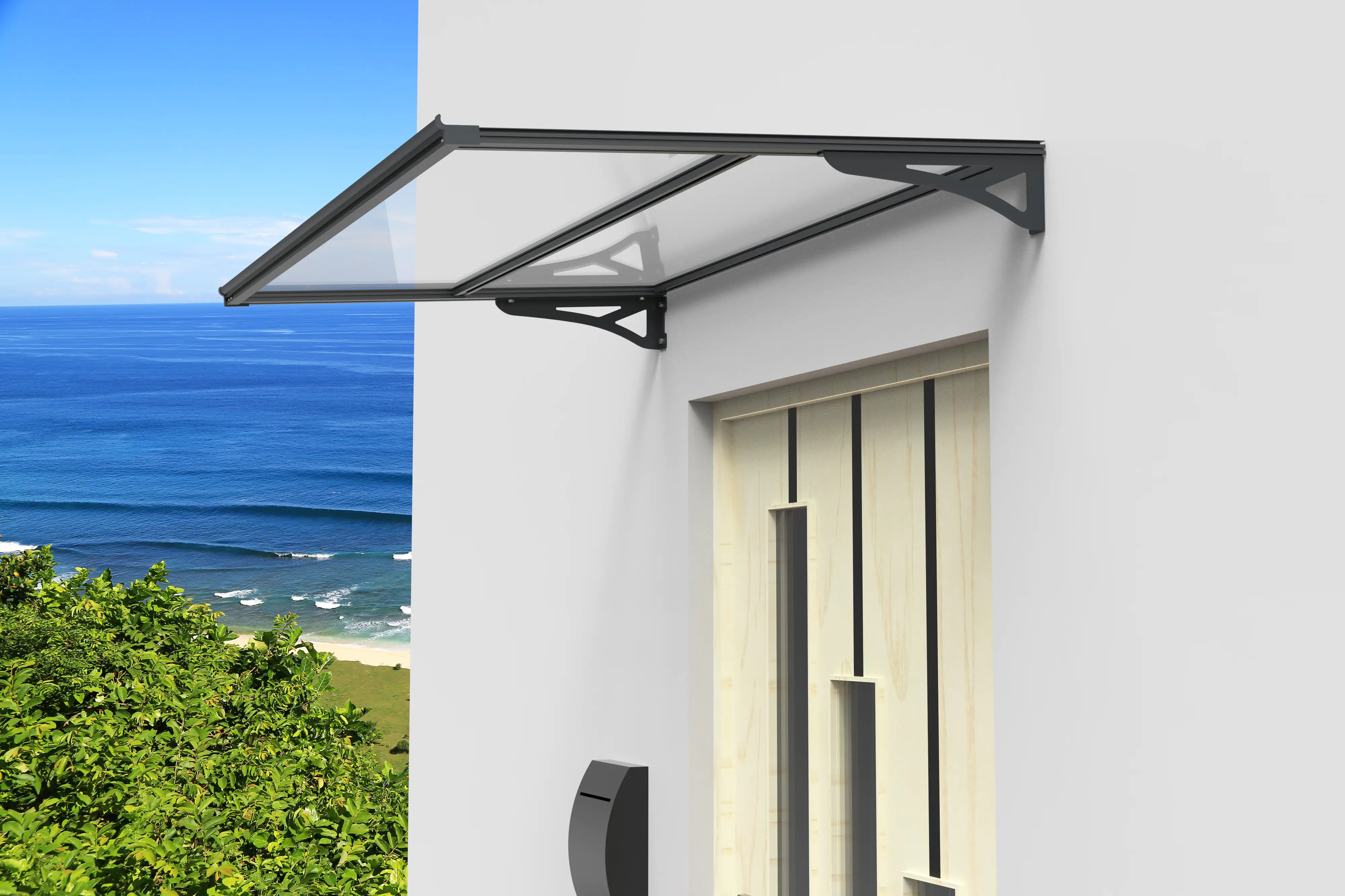 TrendLine Vordach Bordeaux Aluminium schwarz 140 x 90 x 14,8 cm