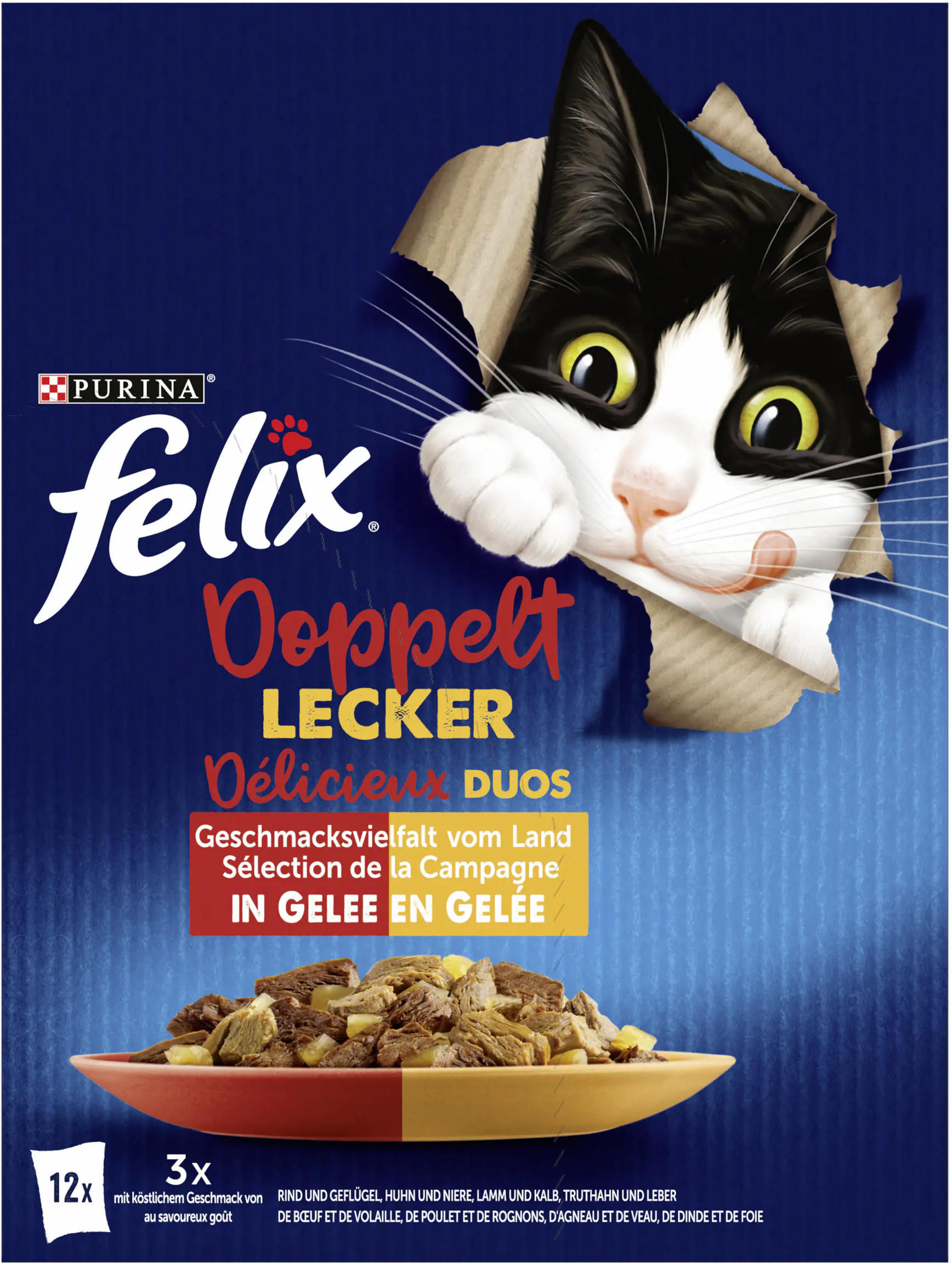 Felix Doppelt Lecker Geschmacksvielfalt vom Land Katzenfutter 12 x 85g