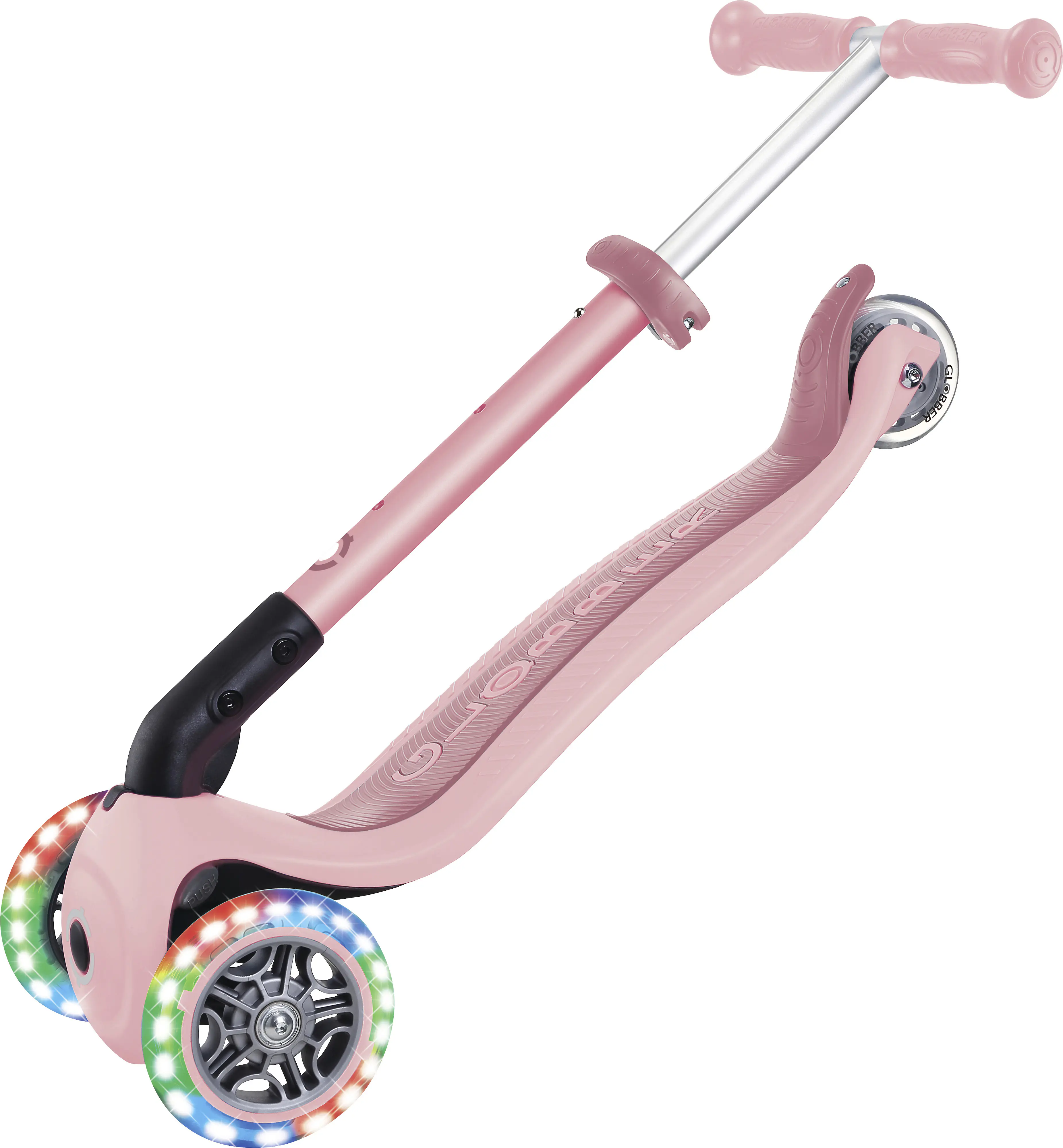 Globber Scooter für Kinder mit Leuchtrollen Junior Foldable Lights pastellrosa