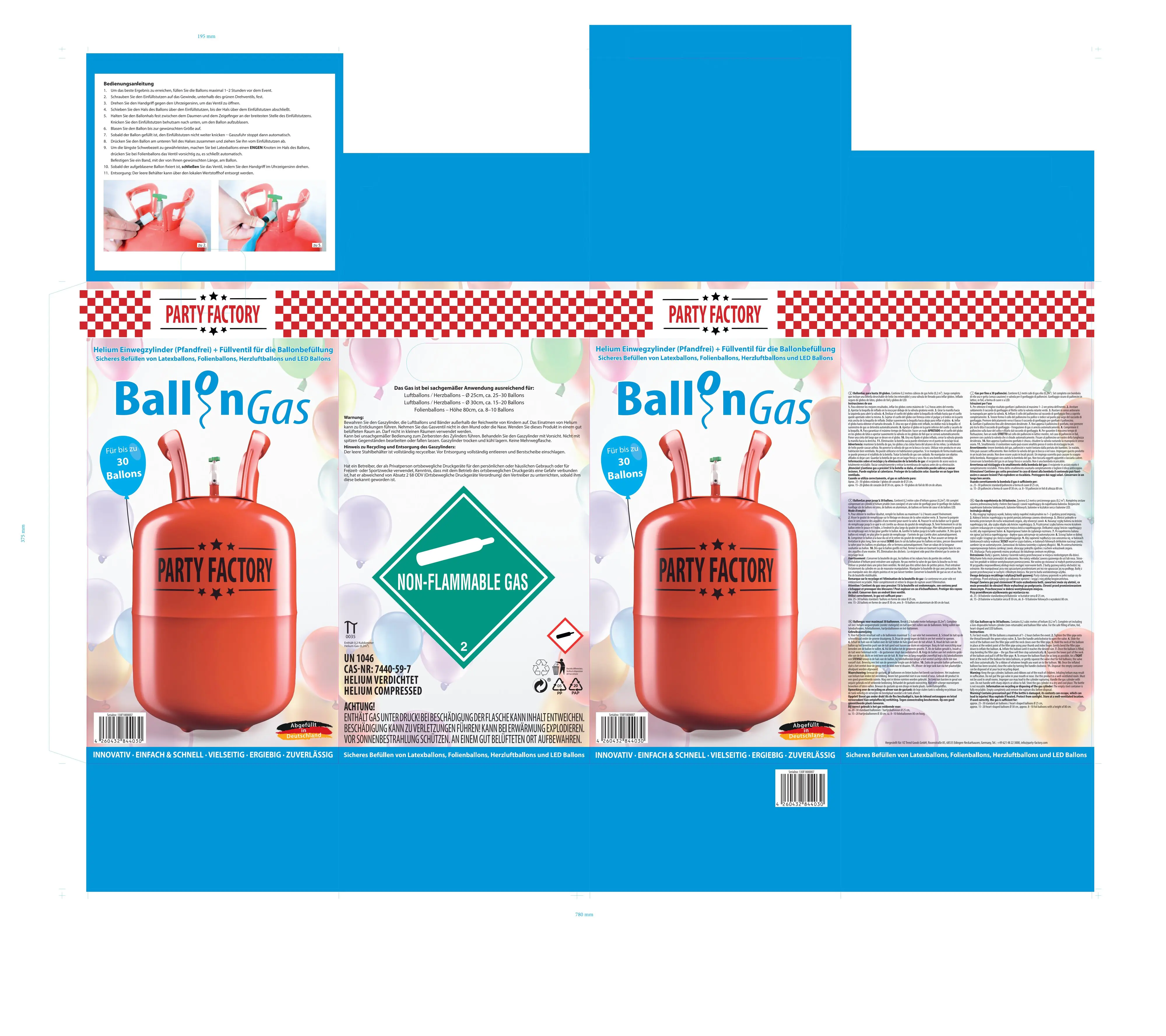 Party Factory Ballongas Helium für ca. 30 Luftballons