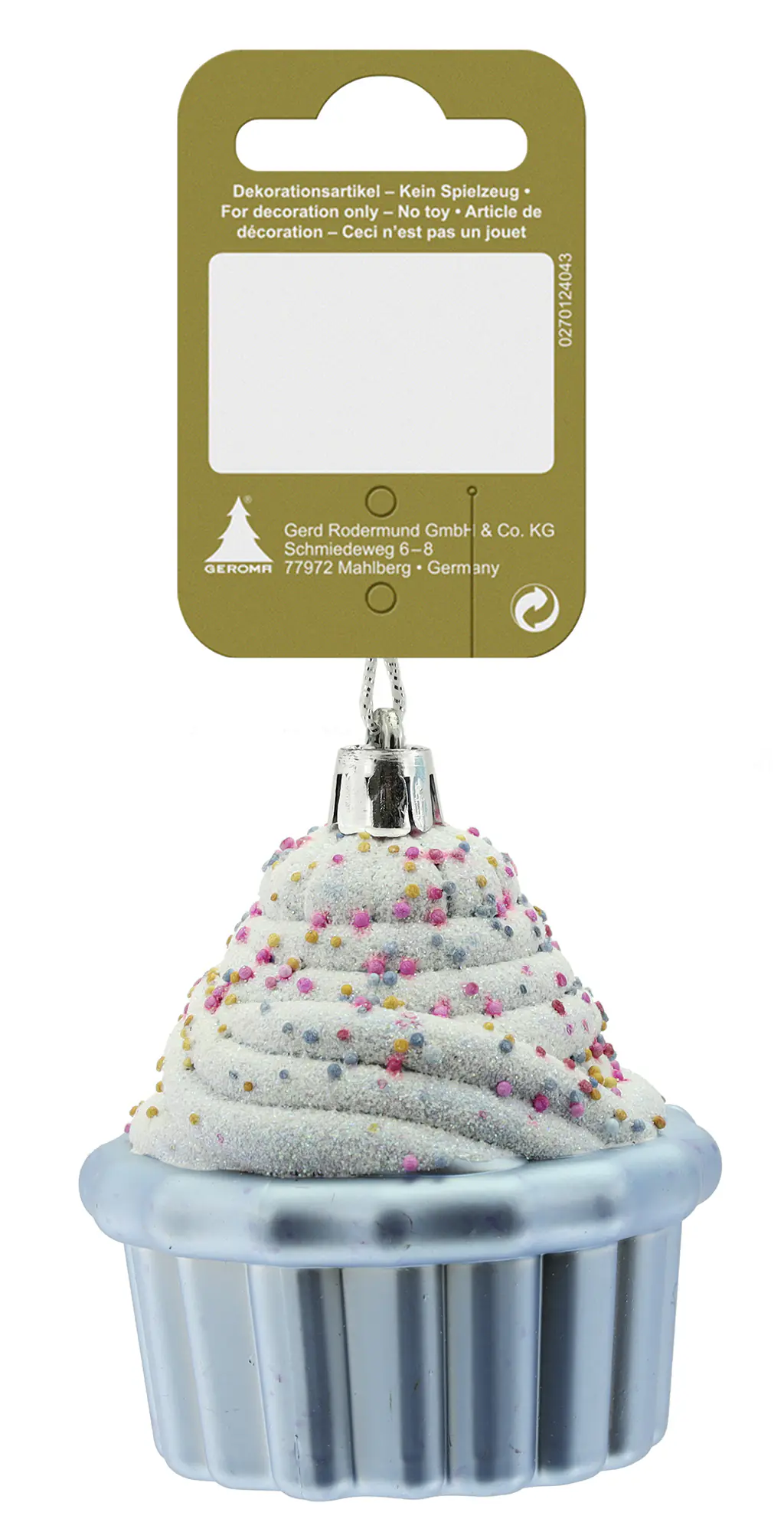 Weihnachtshänger Cupcake Kunststoff 8 cm blau-weiß 