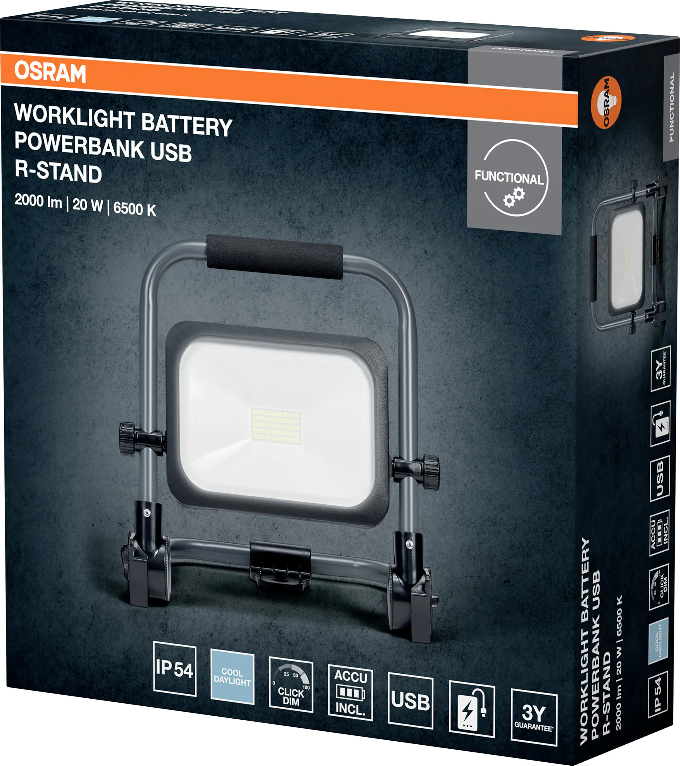 Osram LED Baustrahler Worklight Value Powerbank 20 W kaltweiß schwarz-grau