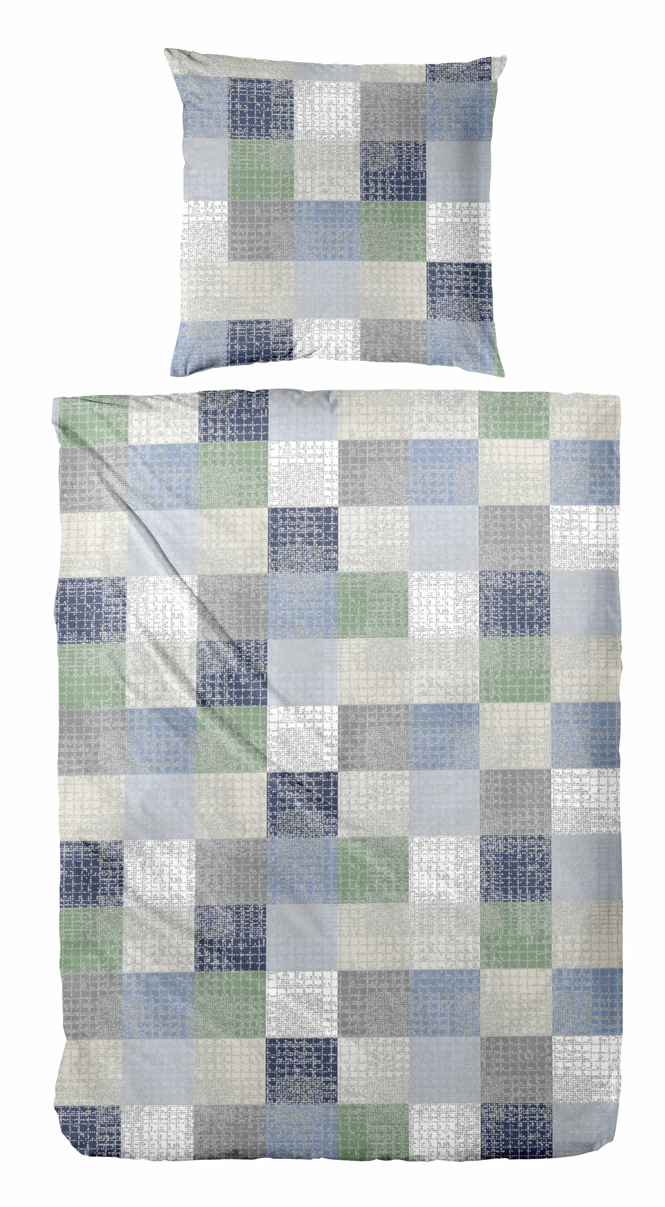 Biber Bettwäsche Karo 155 x 220 cm grün/blau
