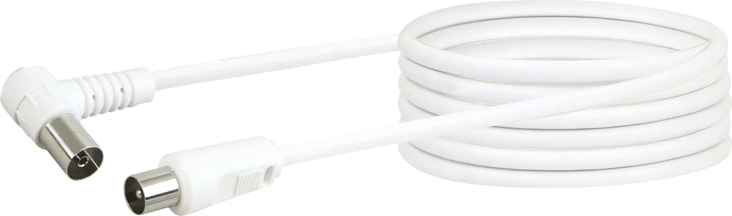 Schwaiger Antennen Anschlusskabel KVKW100 532 (75dB) weiß, 10,0m, 90° gewinkelt, 1x IEC Stecker / 1x