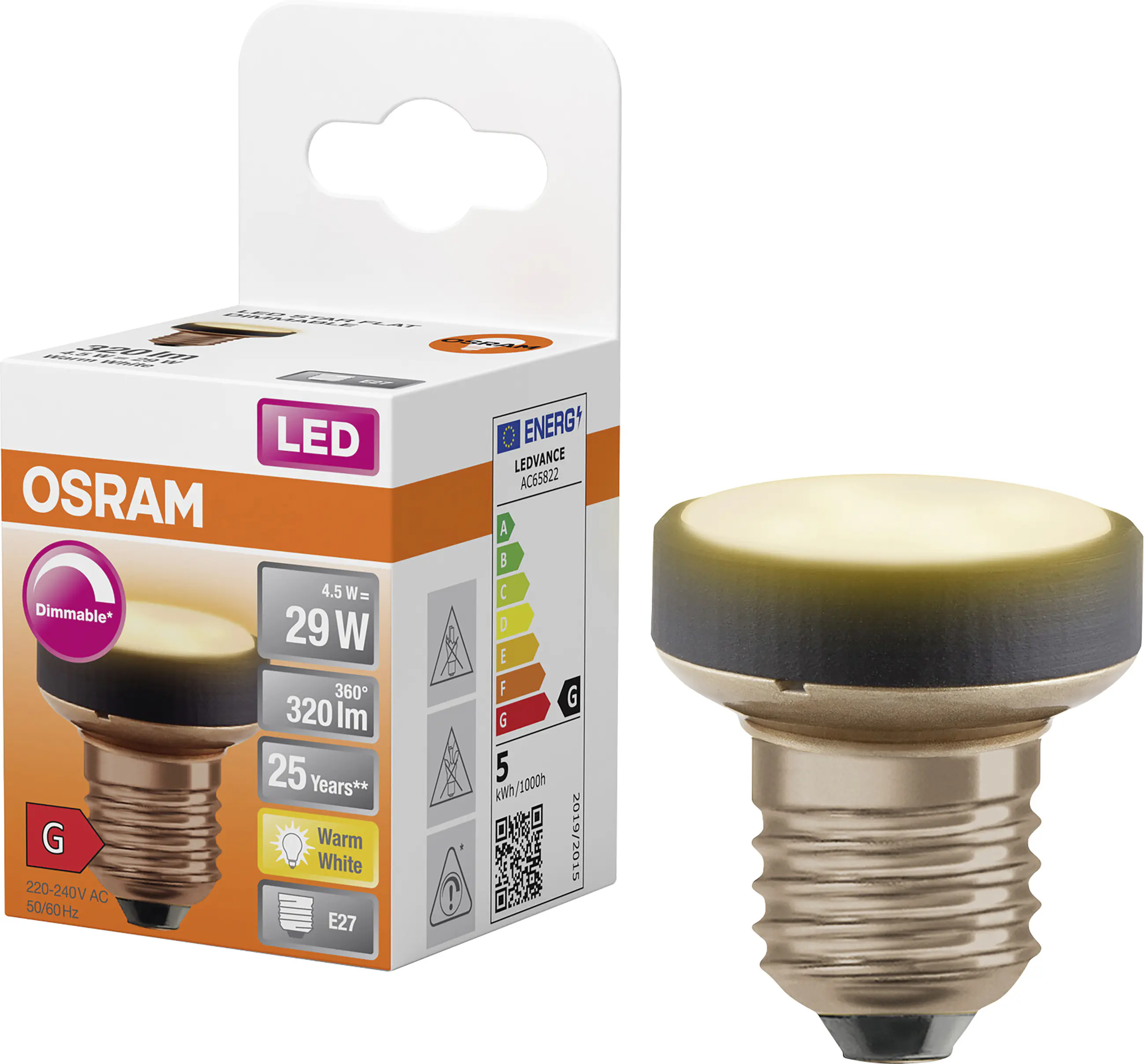 Osram LED Leuchtmittel Star Flat 29 E27 4,5 W warmweiß dimmbar