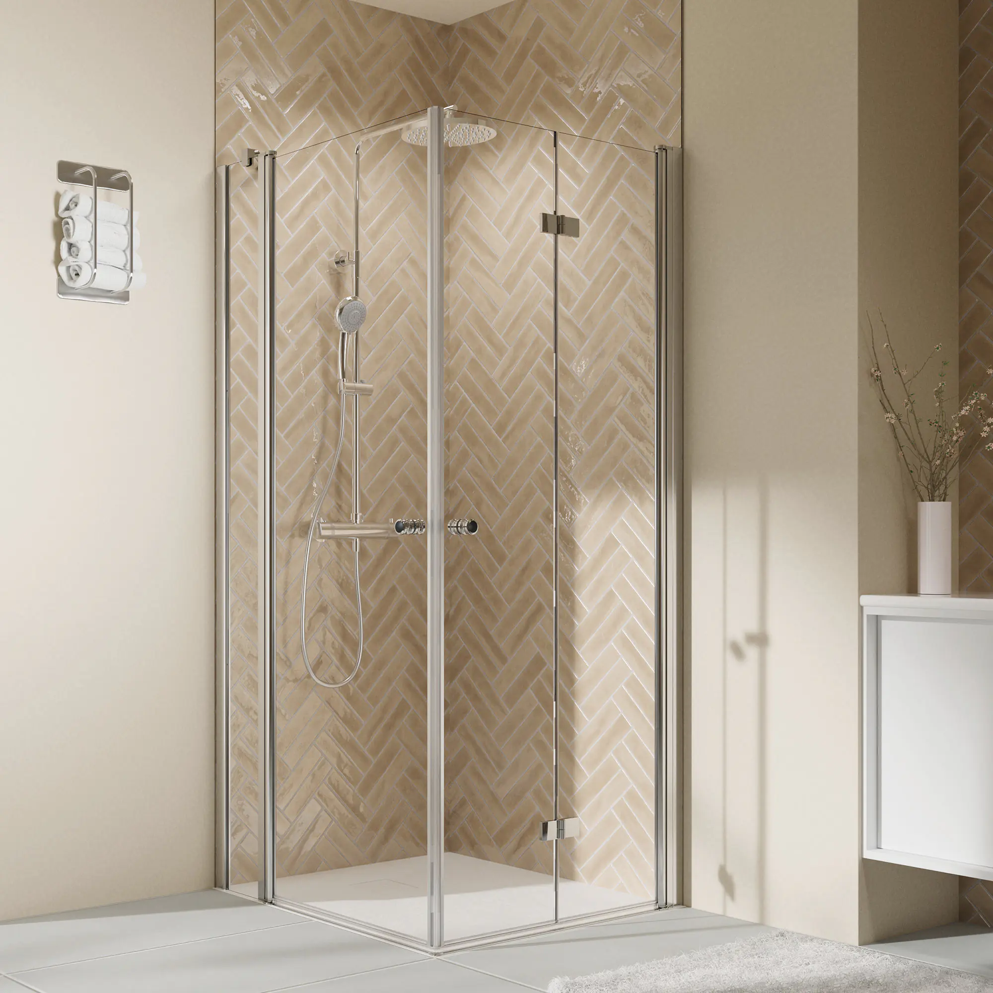 Breuer Eckeinstieg Dusche Elana 2.0 rund Drehtür & Drehfalttür 90 x 200 cm Klarglas silber matt